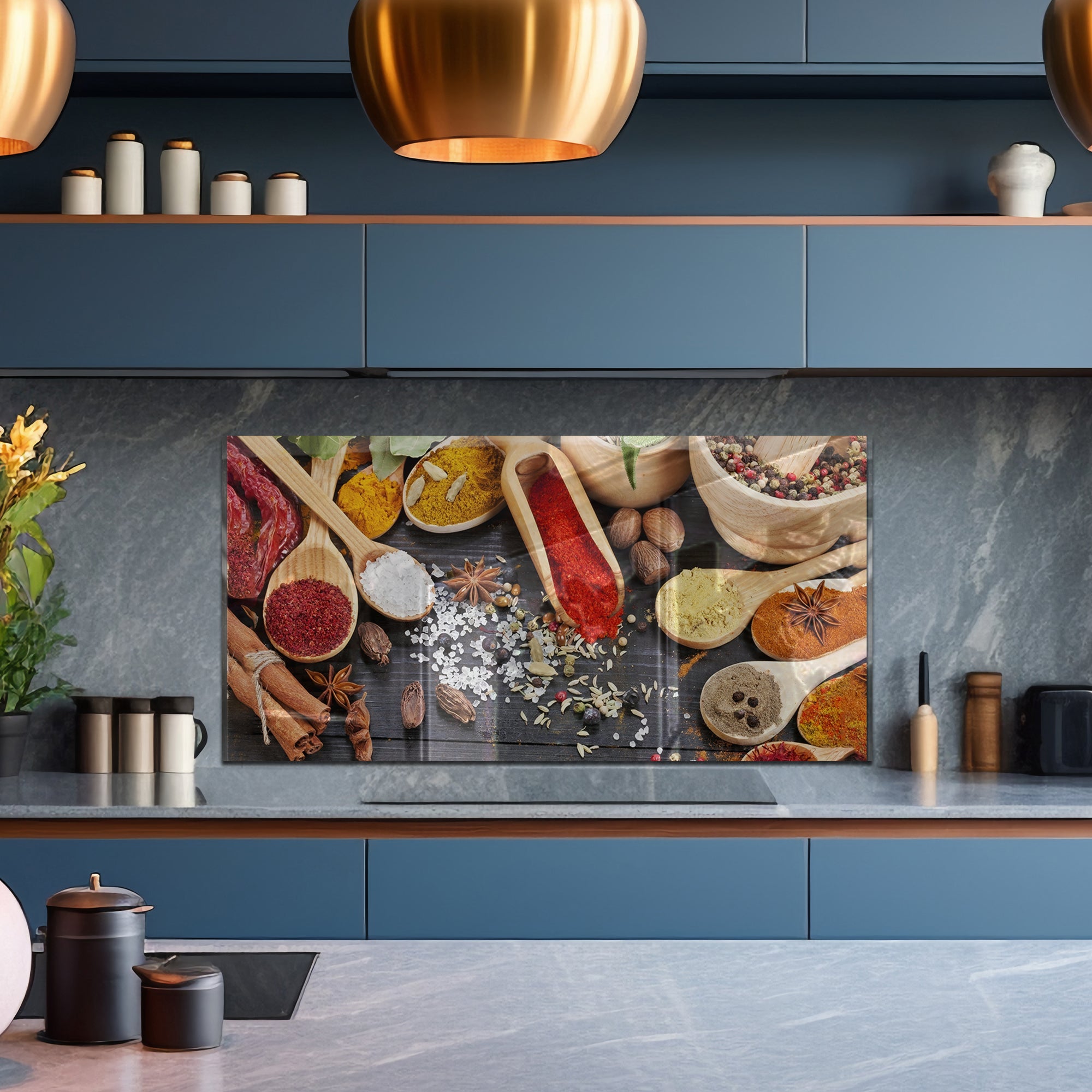 Colorful Spices Tempered Glass Backsplash – Gourmet Kitchen Heat Shield