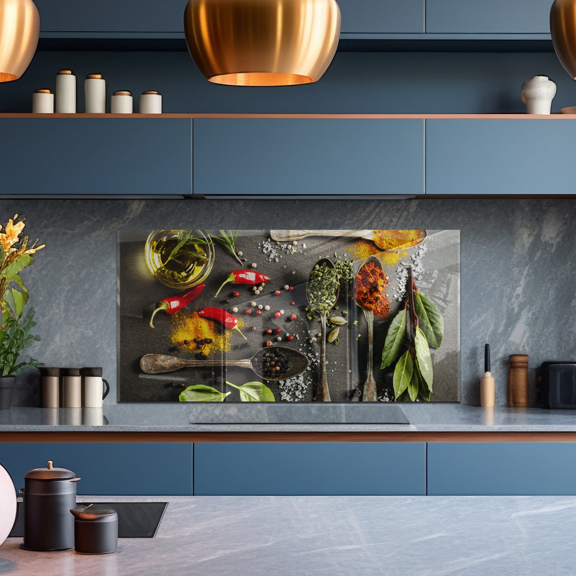 Spices & Herbs Tempered Glass Backsplash – Gourmet Kitchen Wall Panel