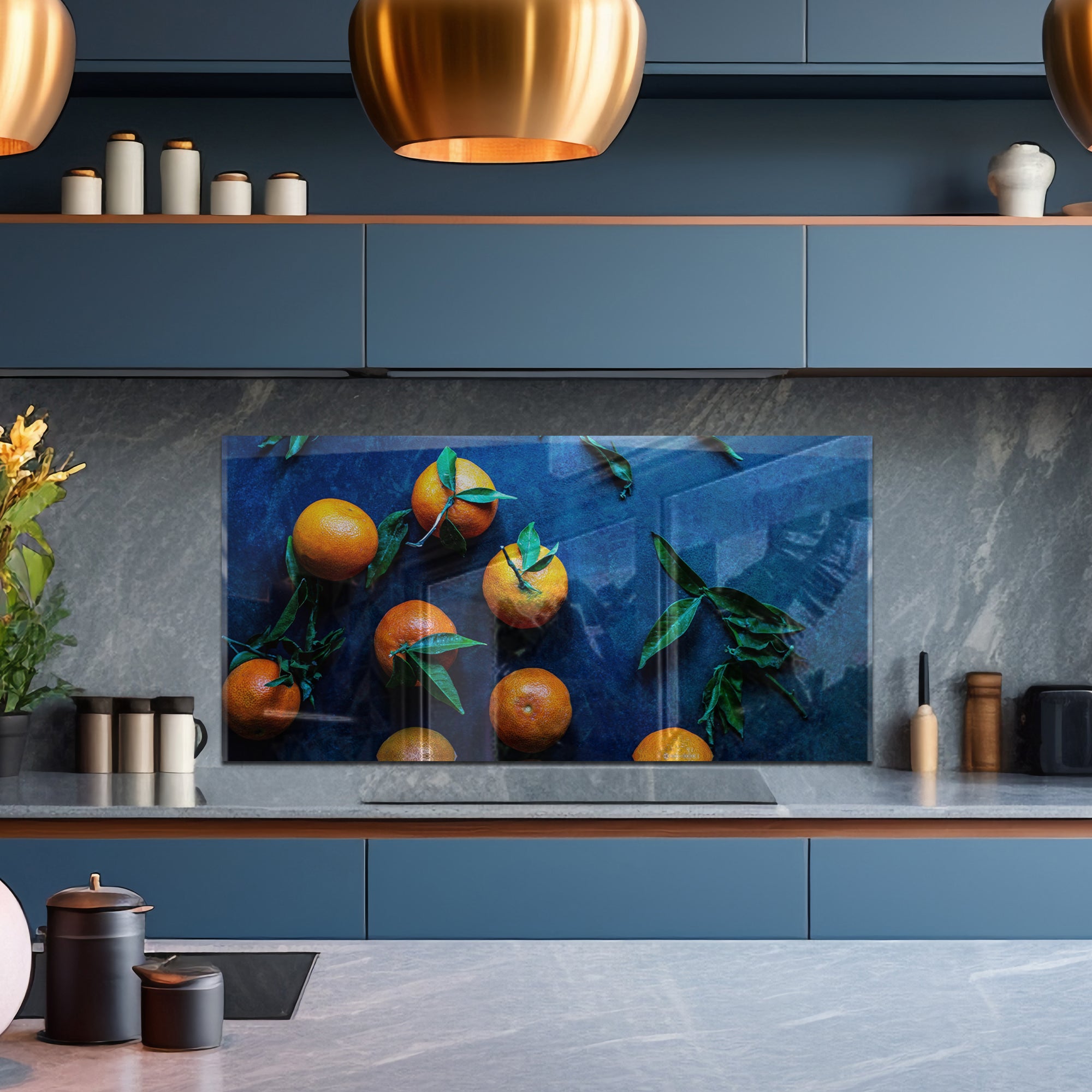 Tangerine Kitchen Tempered Glass Backsplash – Citrus Fruit Wall Panel