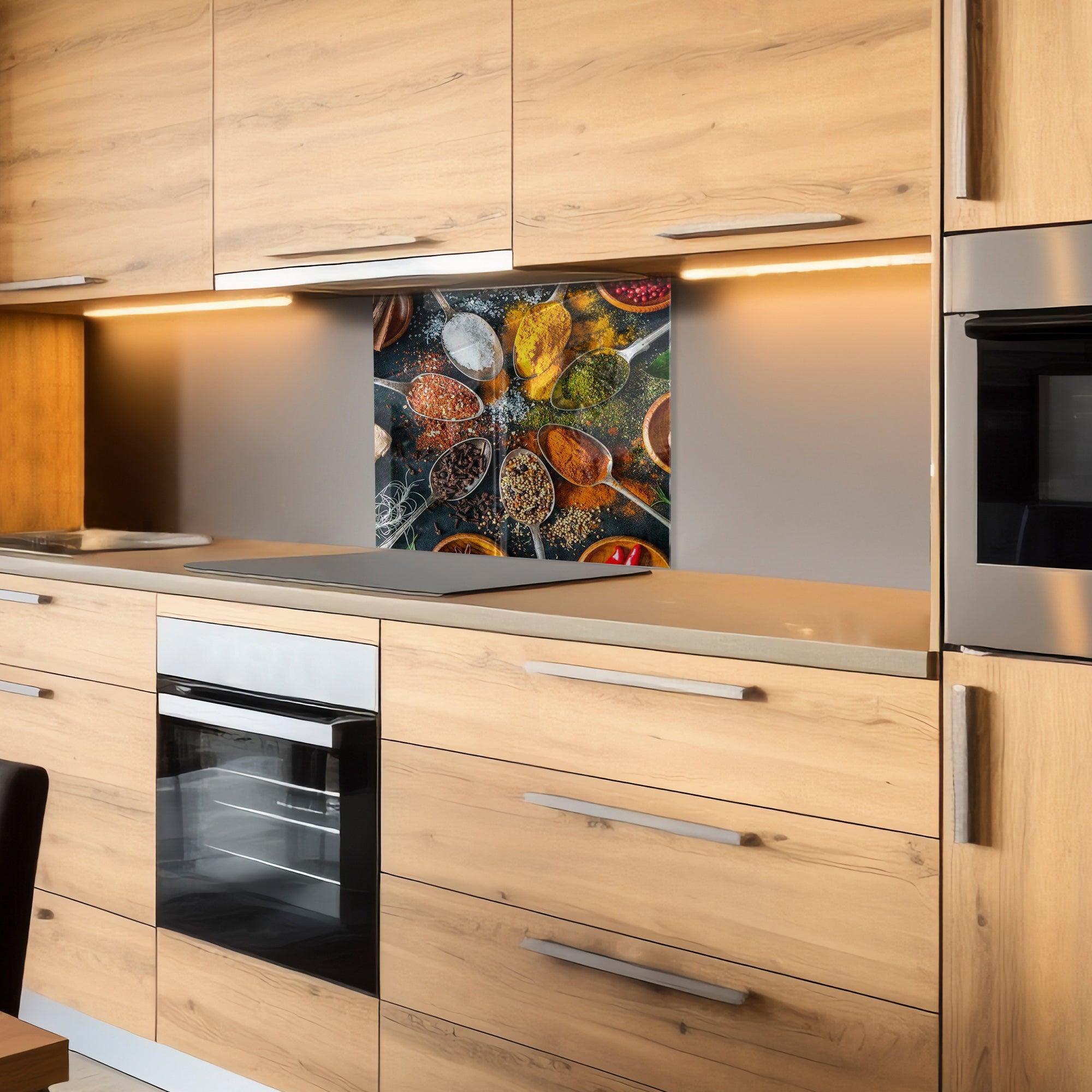 Colorful Spices Tempered Glass Backsplash – Culinary Art Kitchen Wall Panel