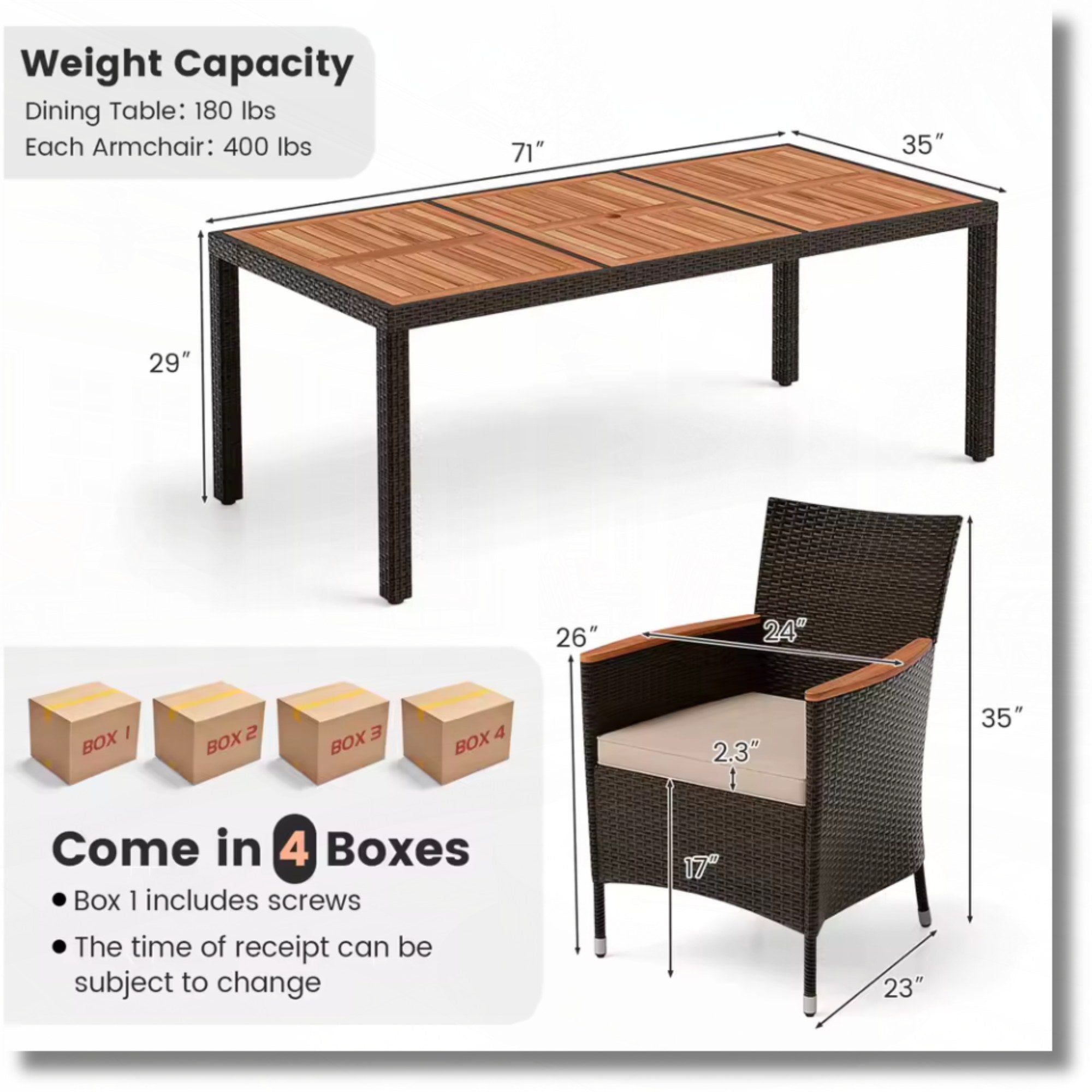 9PCS Patio Dining Set by Add2Home – Acacia Wood Table & Rattan Chairs