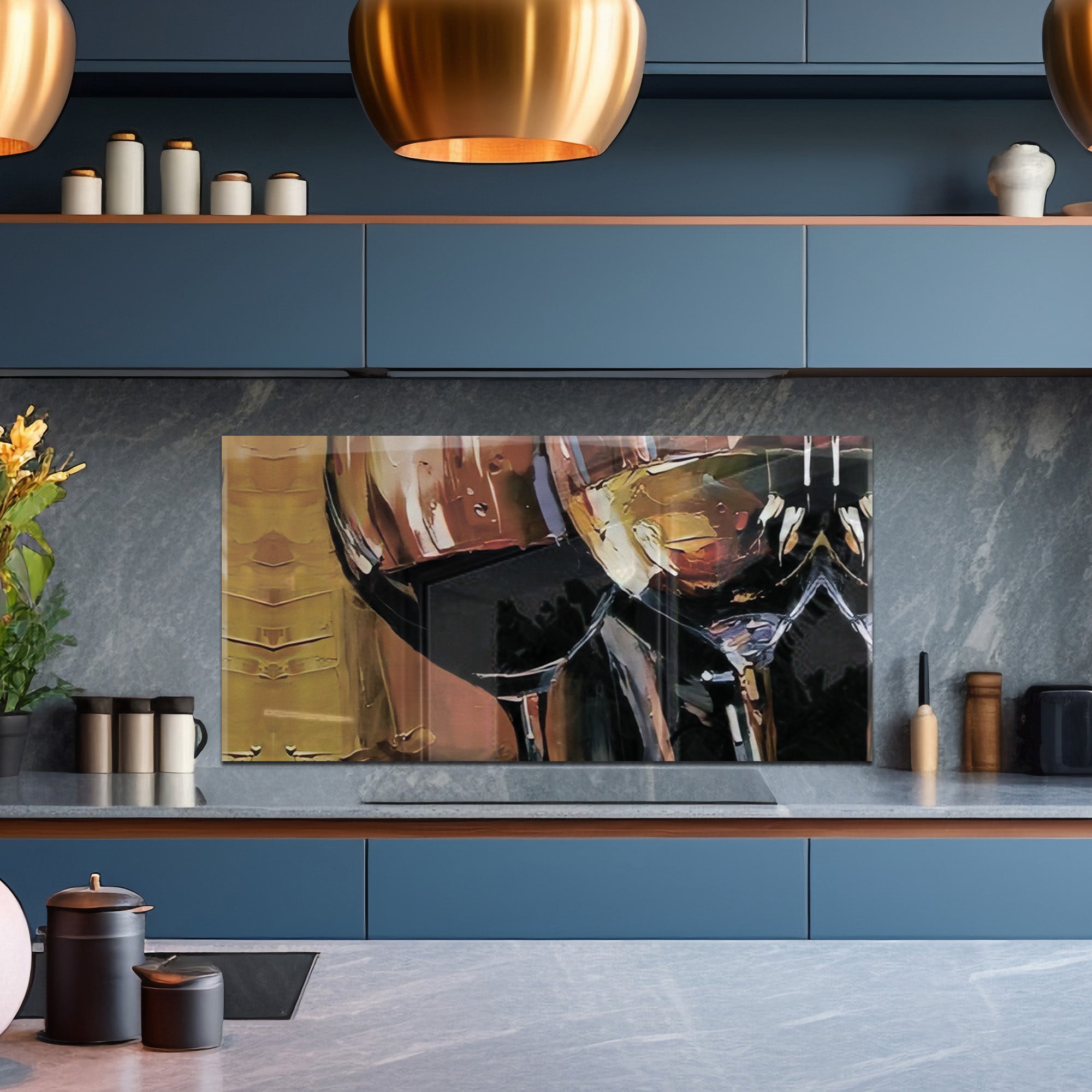 Wine Glasses Tempered Glass Backsplash – Abstract Art Kitchen Panel