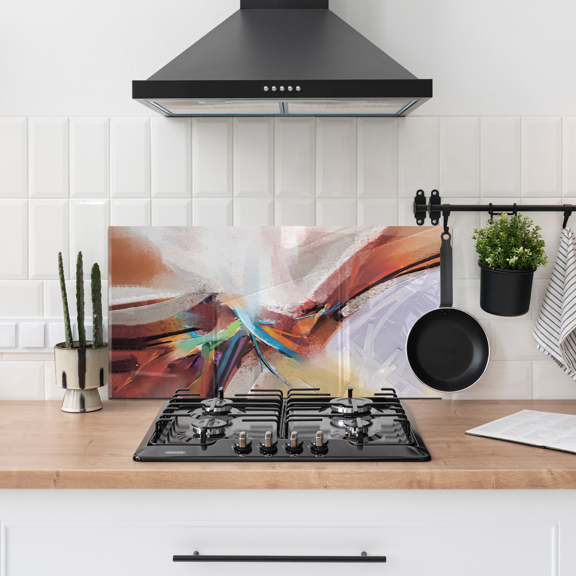 Abstract Color Splash Tempered Glass Backsplash – Modern Kitchen Wall Protector