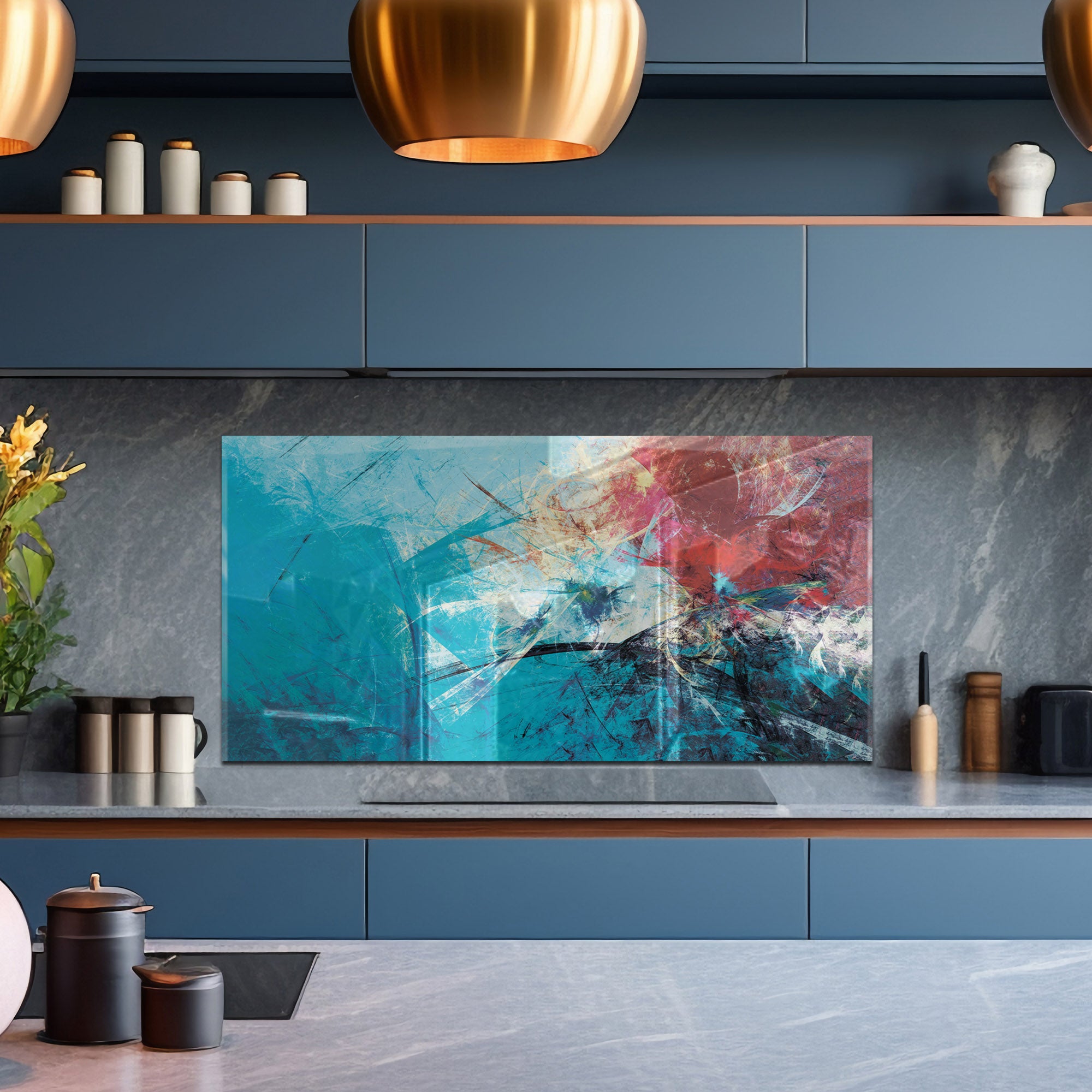 Color Burst Abstract Tempered Glass Backsplash – Vibrant Heat-Resistant Kitchen Panel