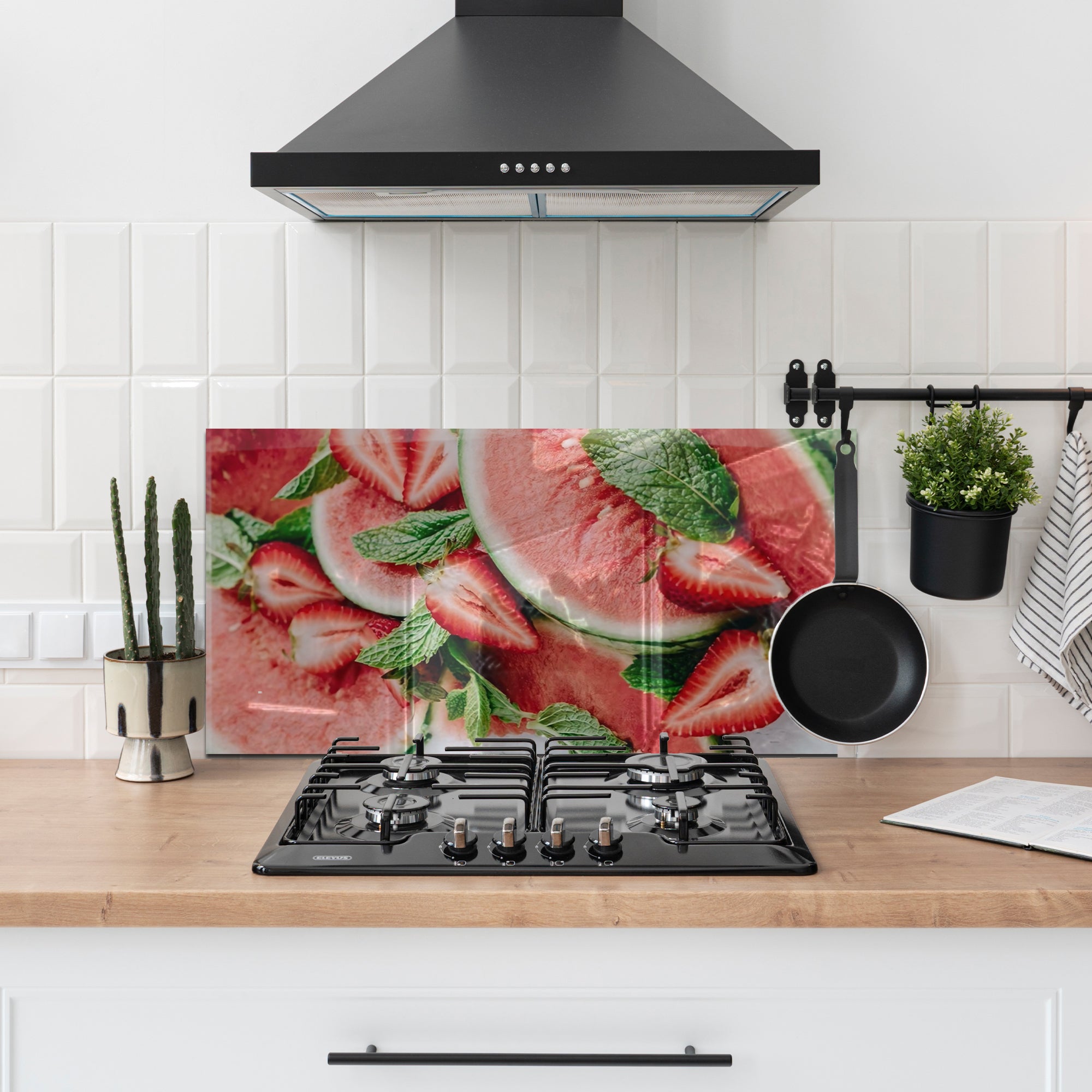 Watermelon & Strawberry Tempered Glass Backsplash – Fresh Summer Kitchen Panel
