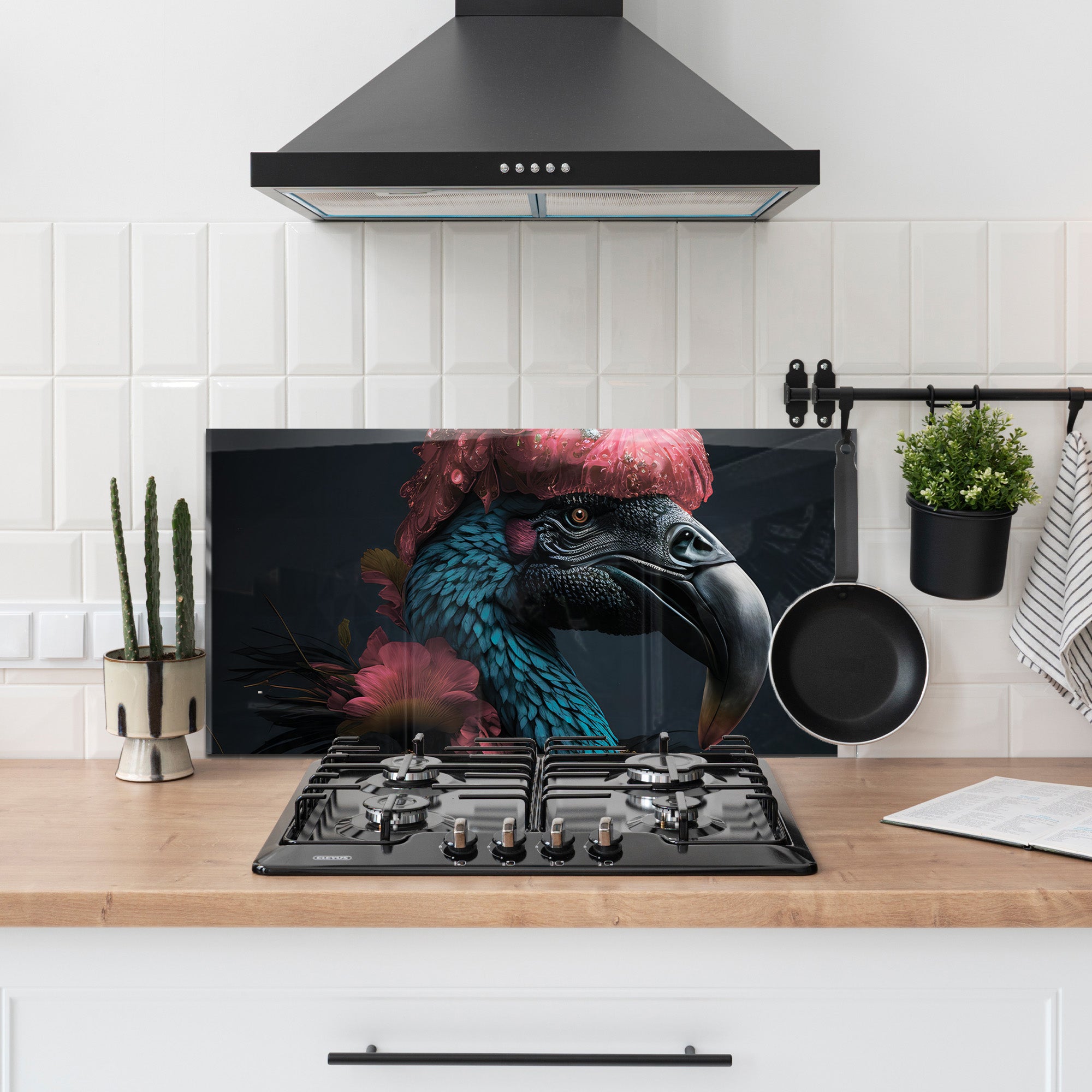 Royal Parrot Glass Backsplash – Bold Exotic Bird Kitchen Panel