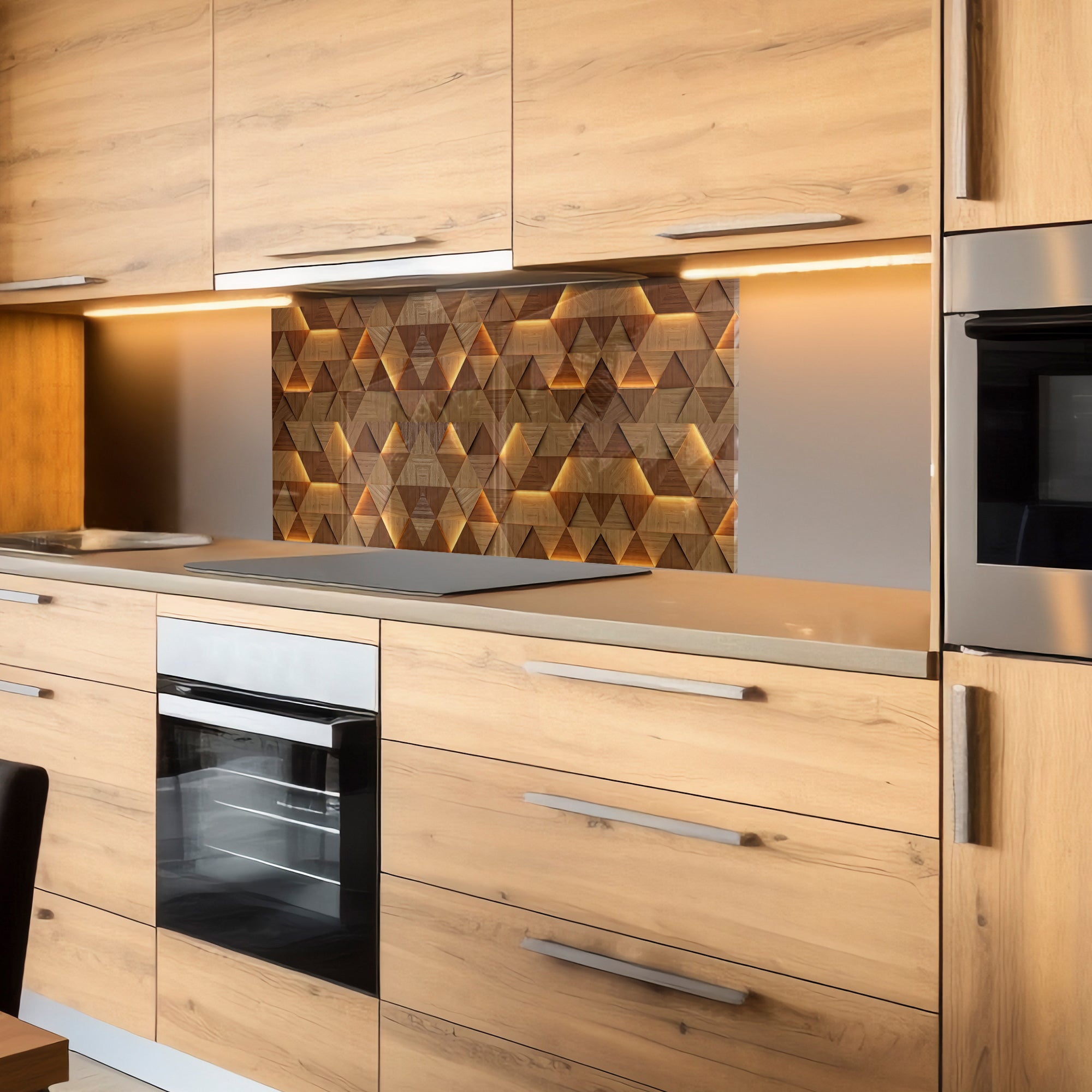 Geometric Wood Pattern Tempered Glass Backsplash