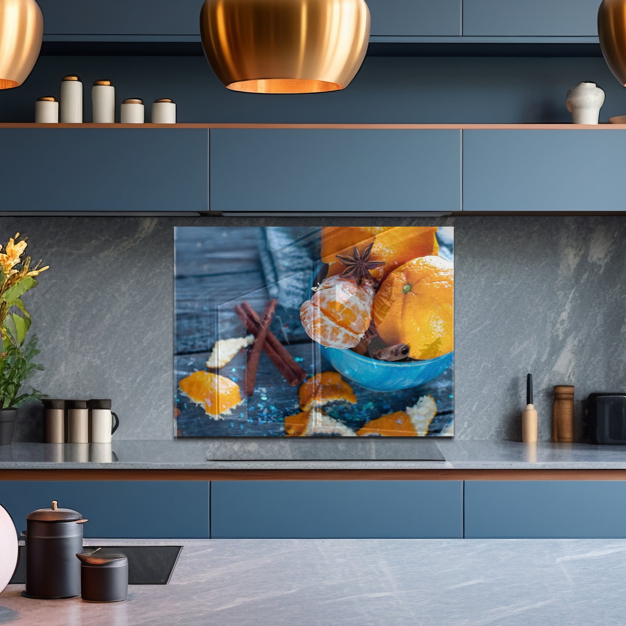 Citrus & Spice Tempered Glass Backsplash – Cozy Kitchen Wall Panel