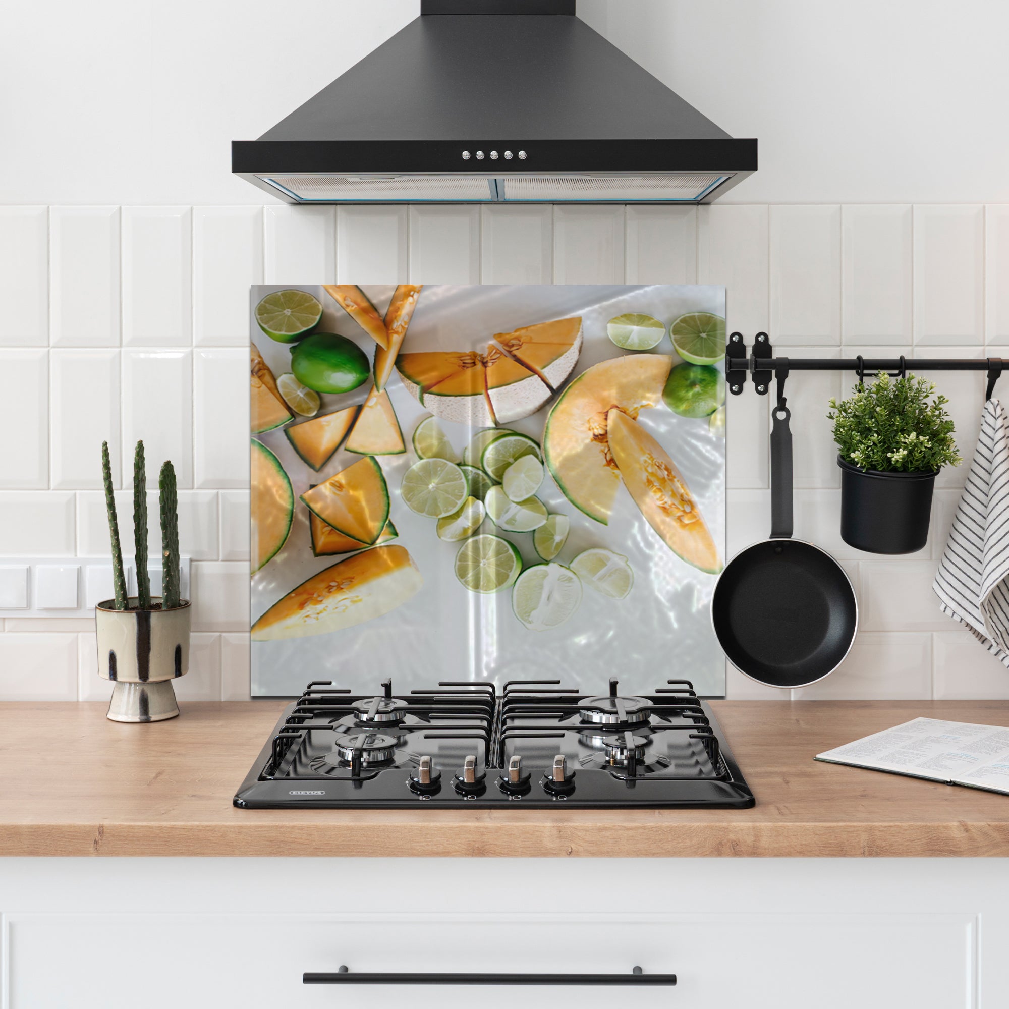Melon & Lime Tempered Glass Backsplash – Fresh Fruit Kitchen Wall Panel