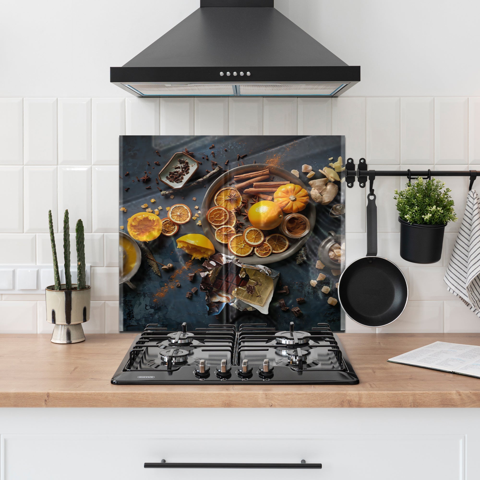 Orange & Spice Tempered Glass Backsplash – Cozy Gourmet Kitchen Wall Panel