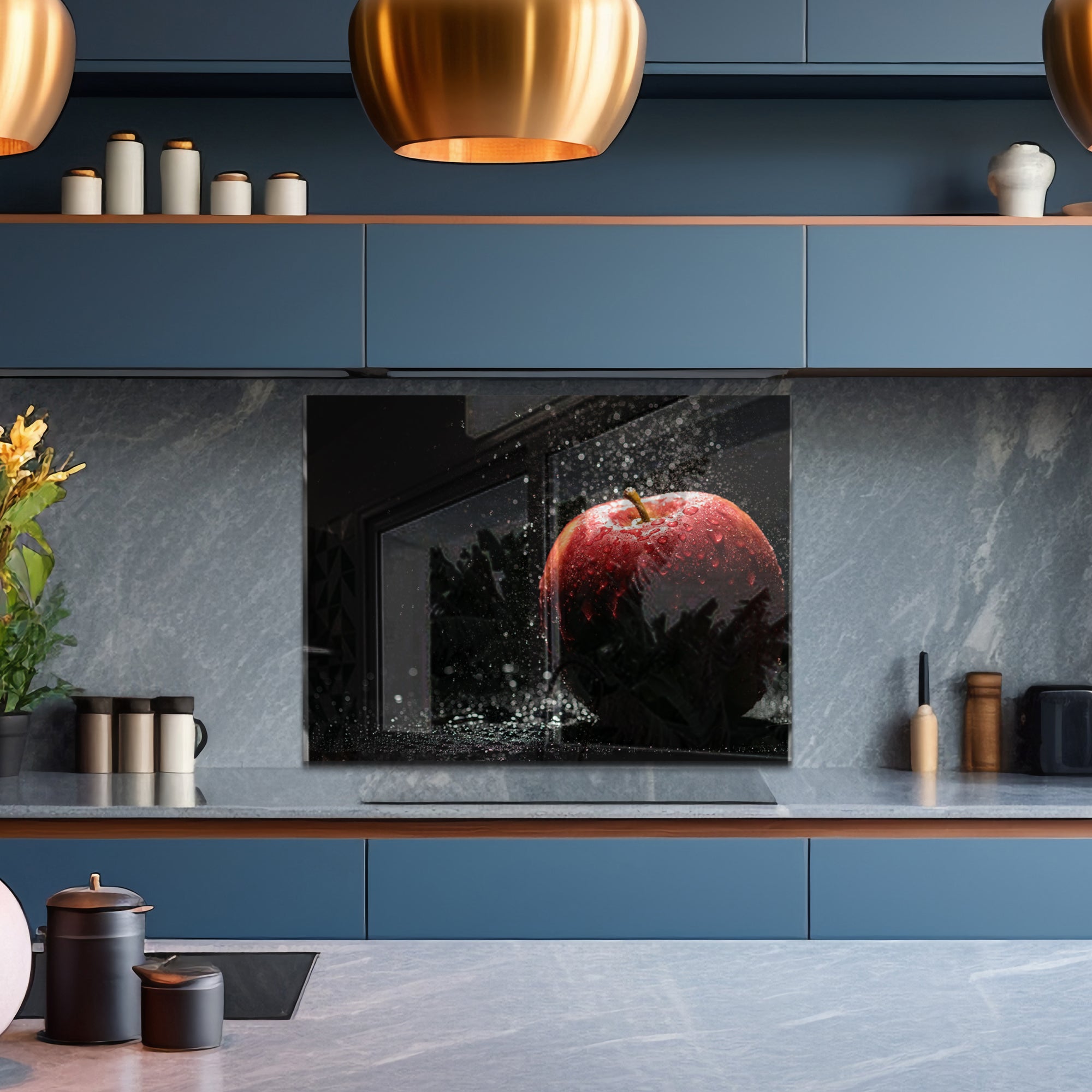 Red Apple Tempered Glass Backsplash – Fresh Fruit Kitchen Splash Panel