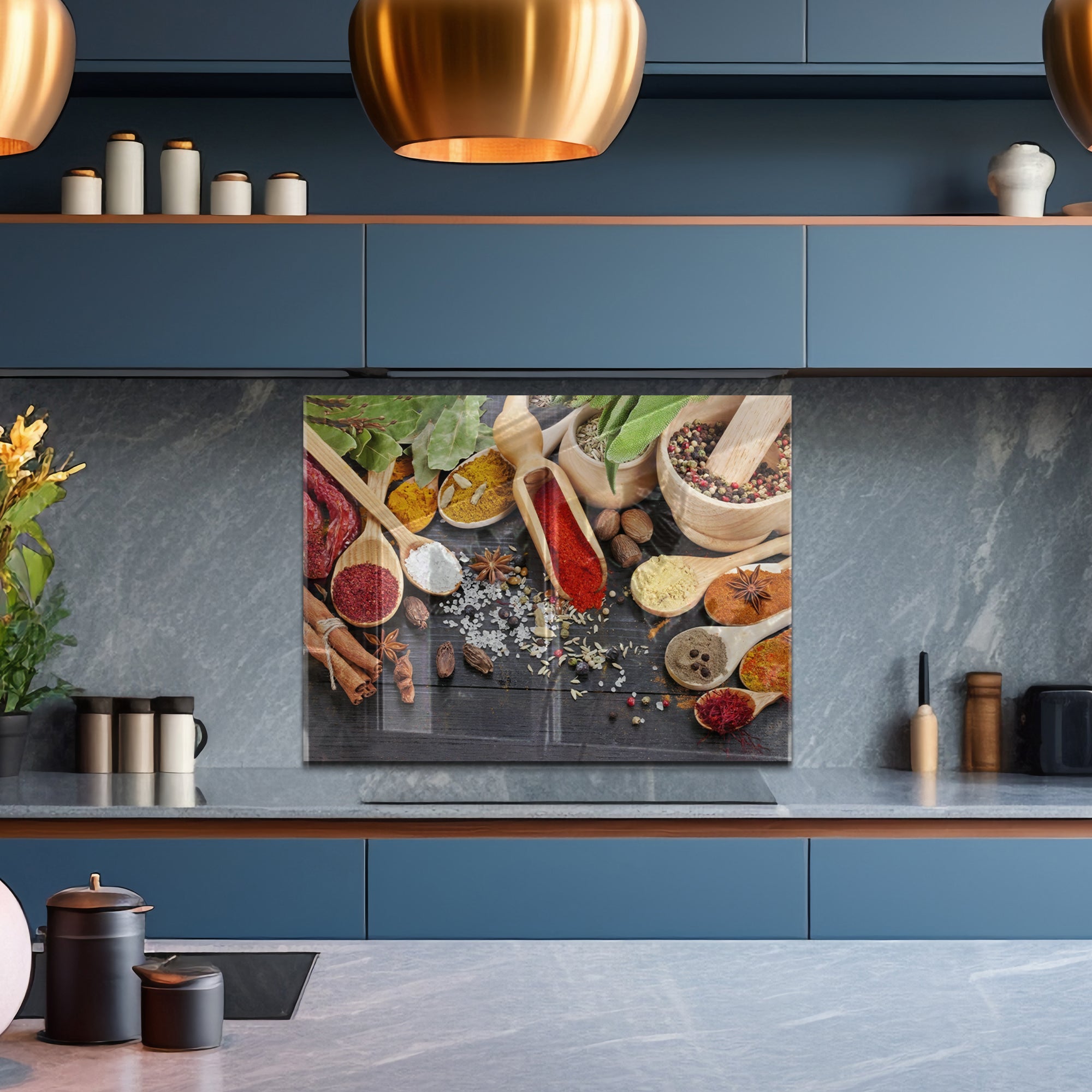 Colorful Spices Tempered Glass Backsplash – Gourmet Kitchen Heat Shield