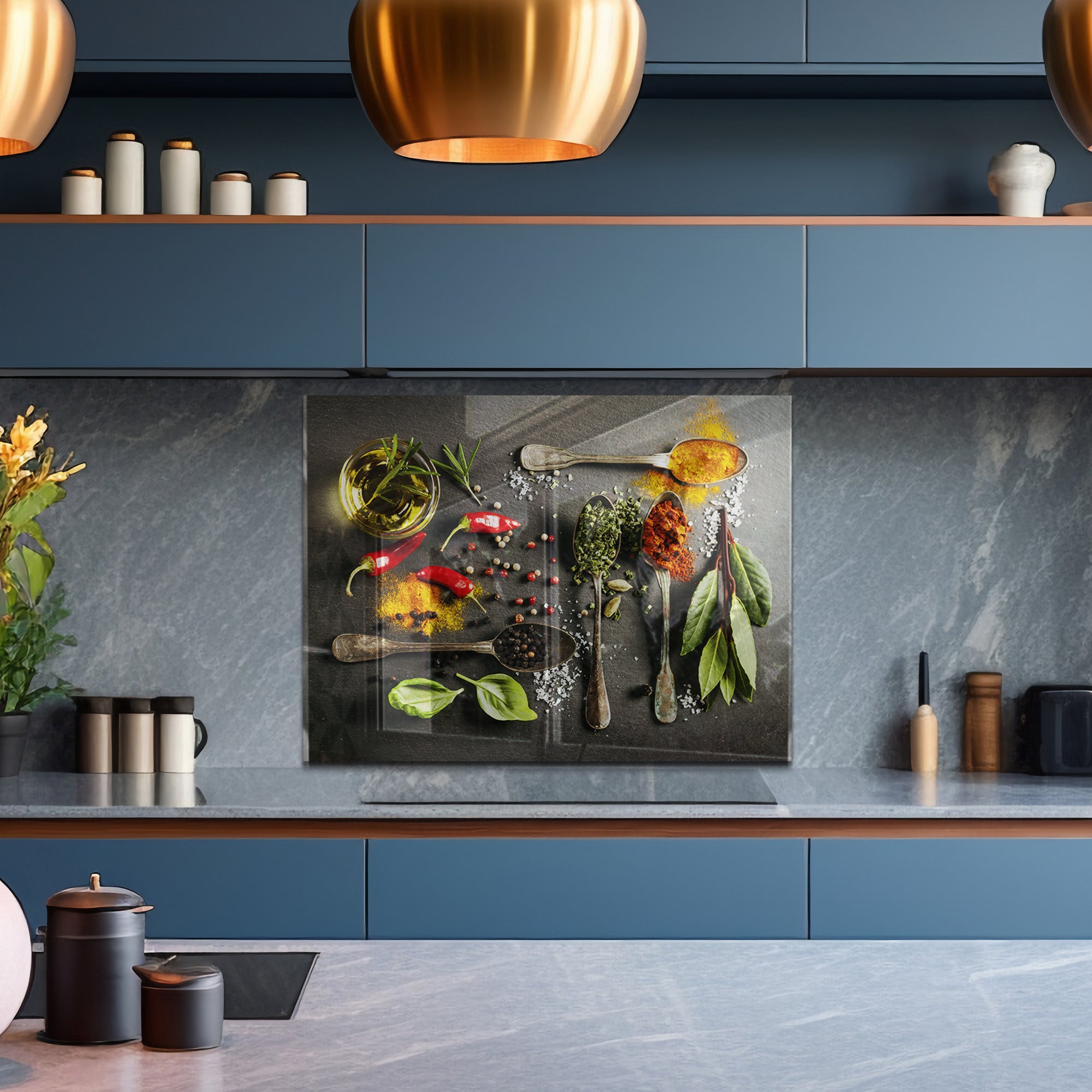 Spices & Herbs Tempered Glass Backsplash – Gourmet Kitchen Wall Panel