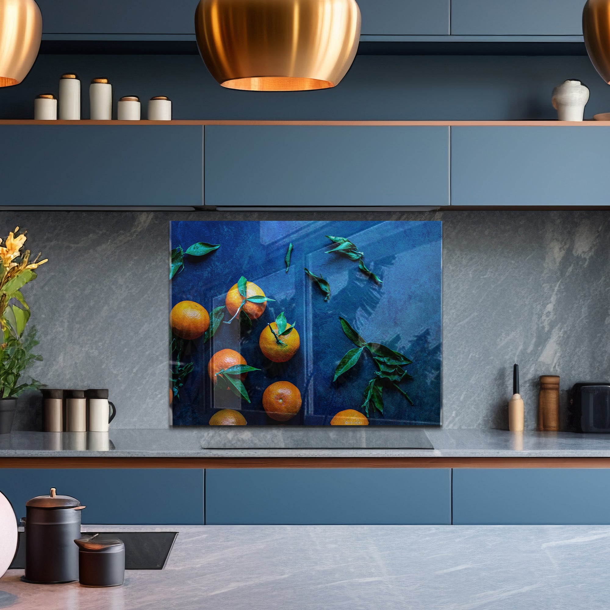 Tangerine Kitchen Tempered Glass Backsplash – Citrus Fruit Wall Panel