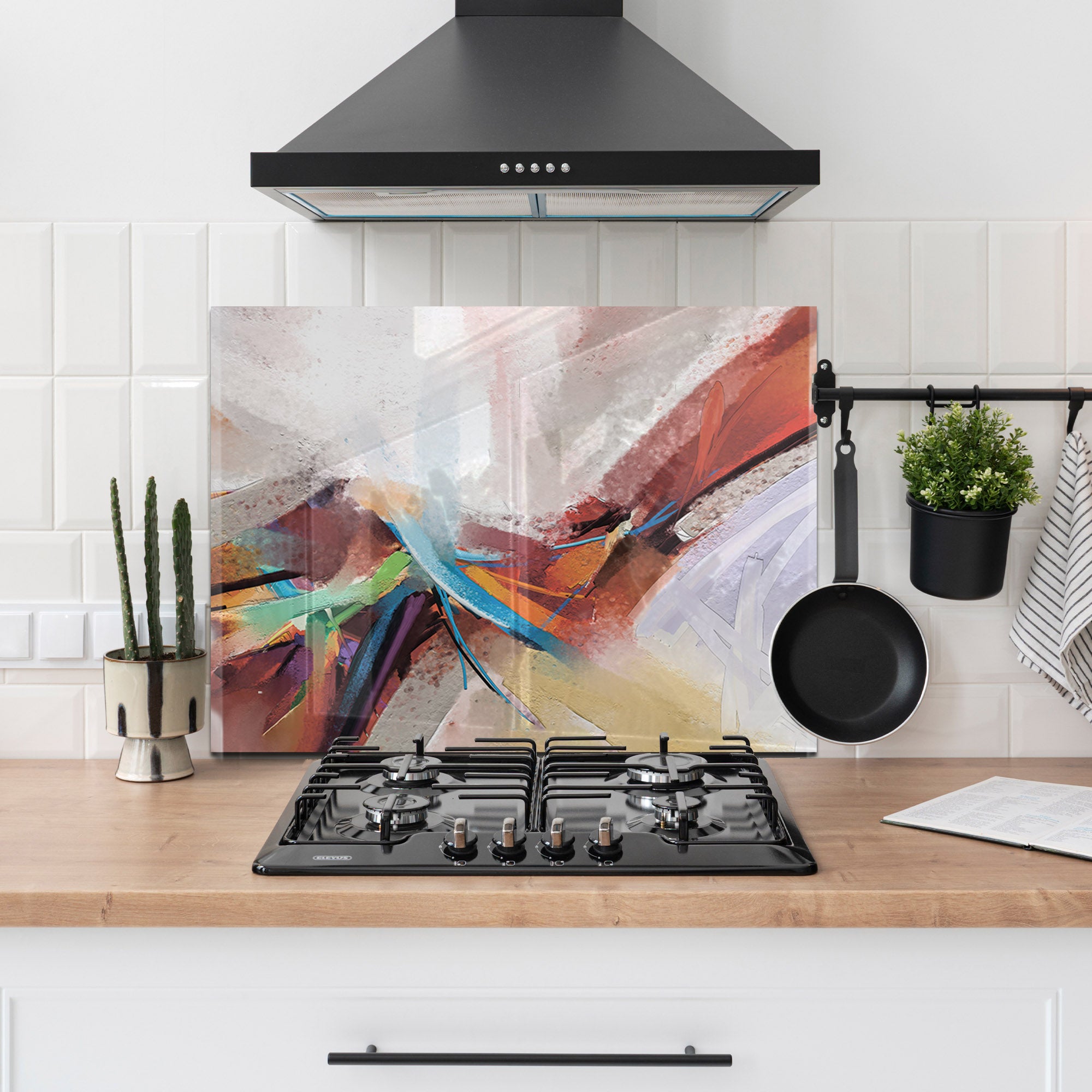 Abstract Color Splash Tempered Glass Backsplash – Modern Kitchen Wall Protector