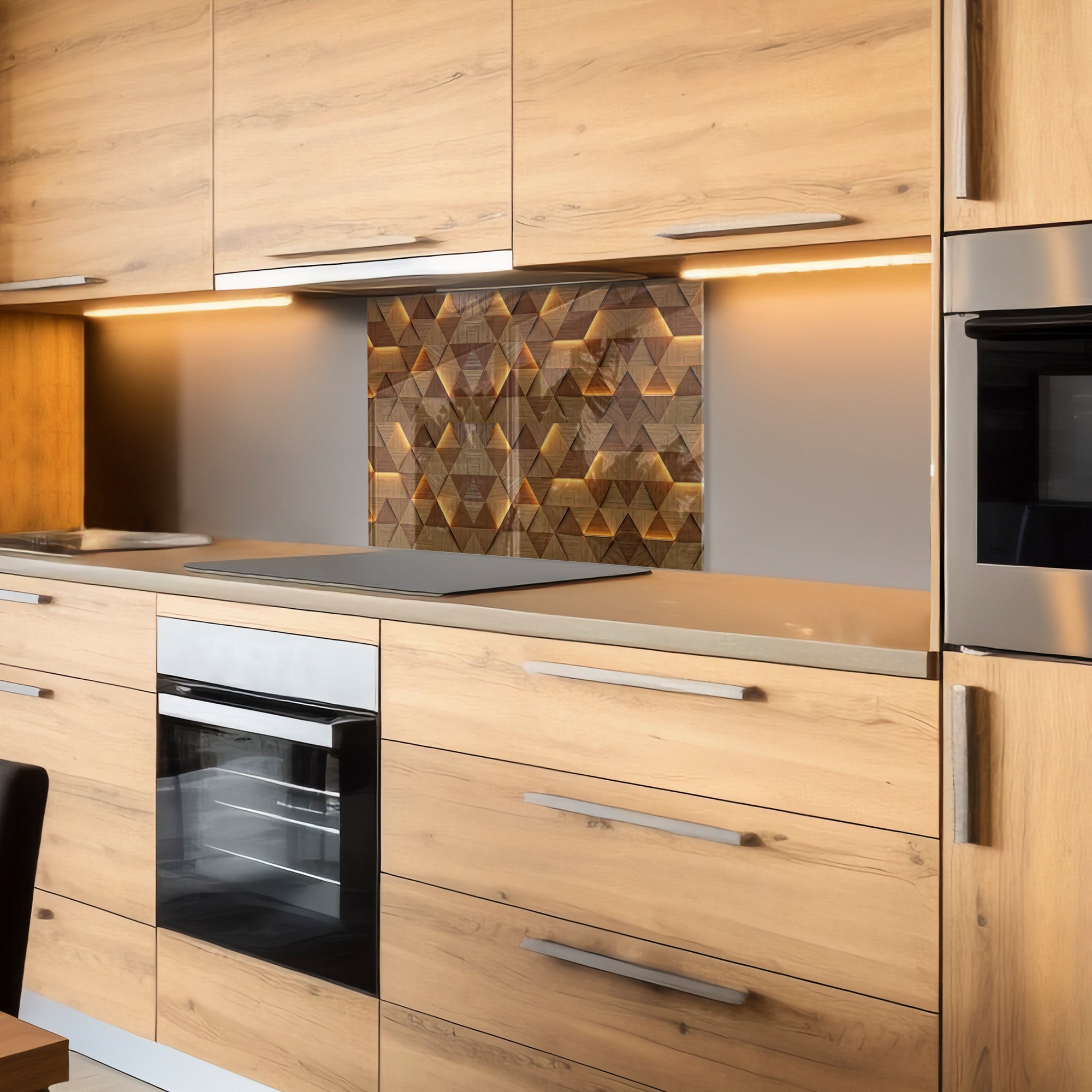 Geometric Wood Pattern Tempered Glass Backsplash