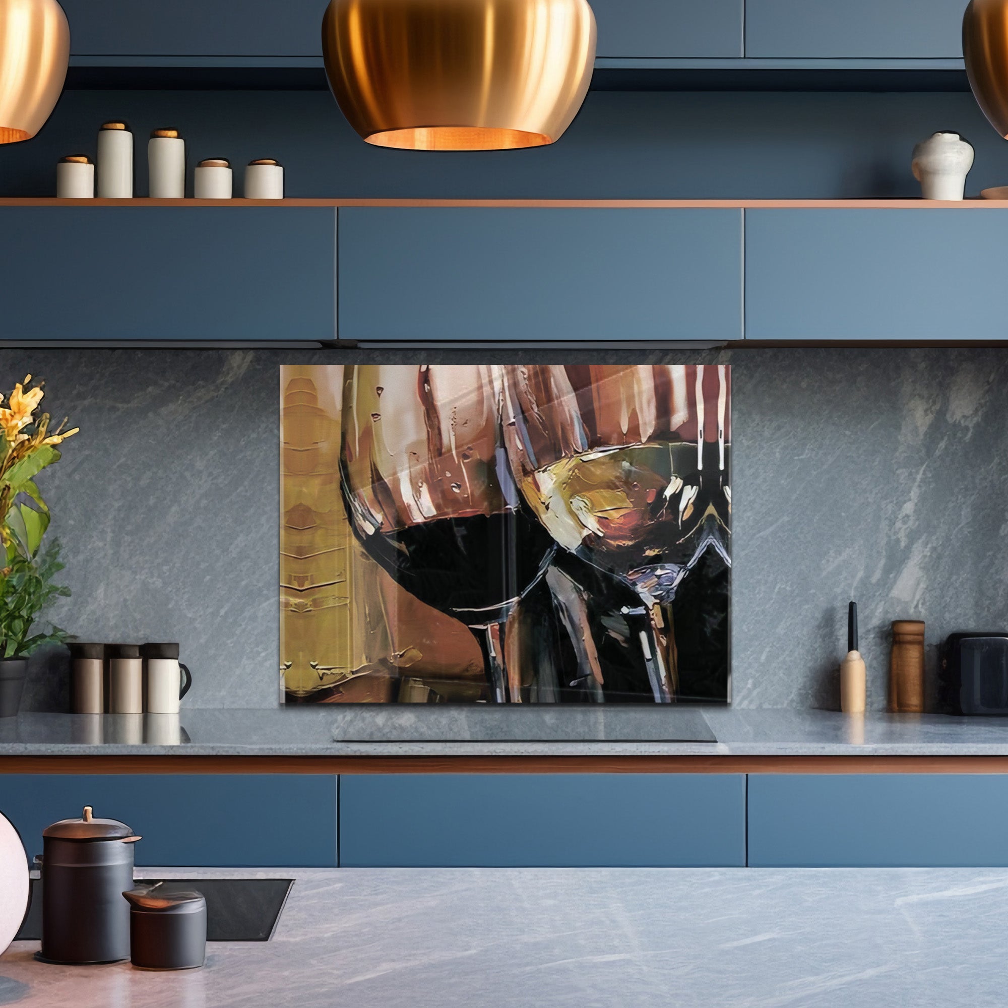 Wine Glasses Tempered Glass Backsplash – Abstract Art Kitchen Panel