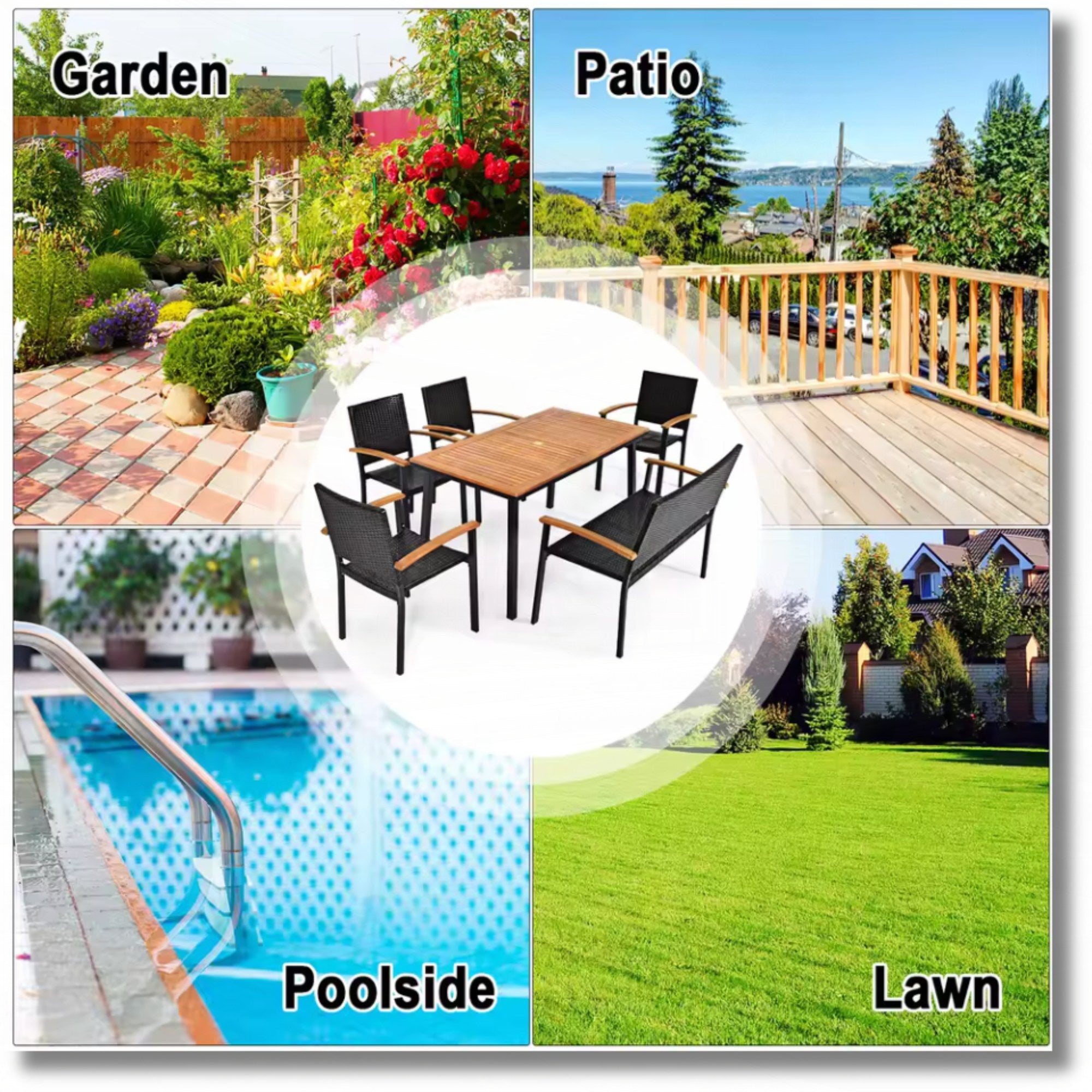 6PCS Patio Dining Set by Add2Home – Acacia Wood Table & Rattan Seating