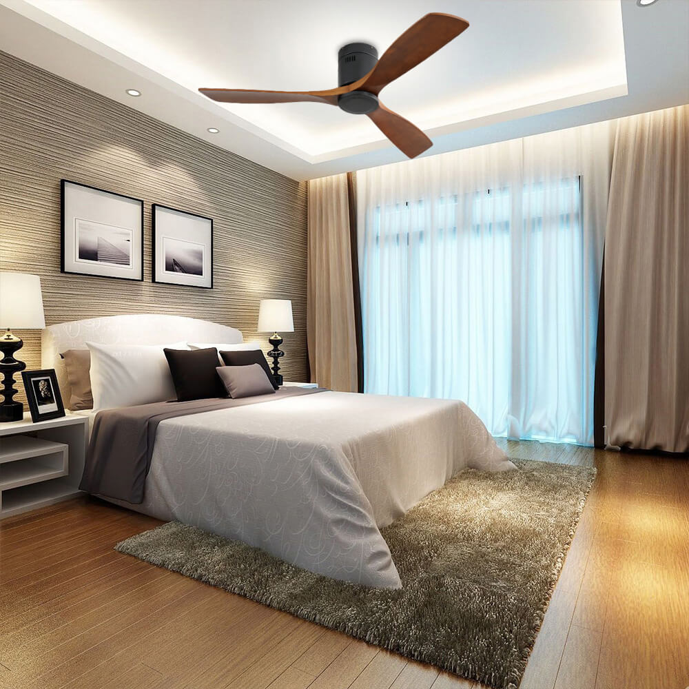 52″ Flush Mount Steel Wood Ceiling Fan Without Light