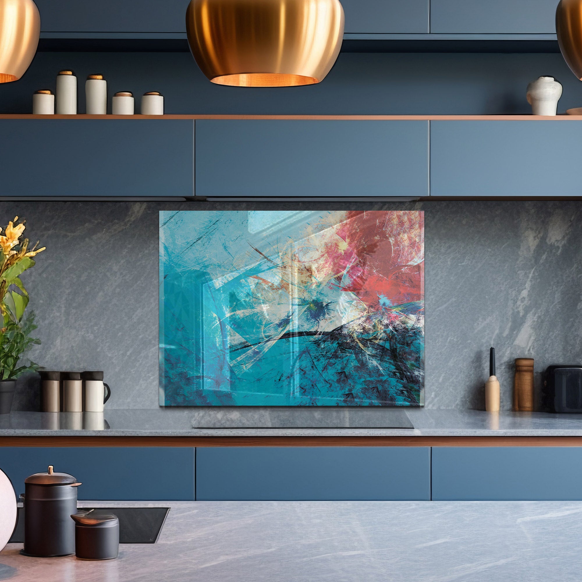 Color Burst Abstract Tempered Glass Backsplash – Vibrant Heat-Resistant Kitchen Panel