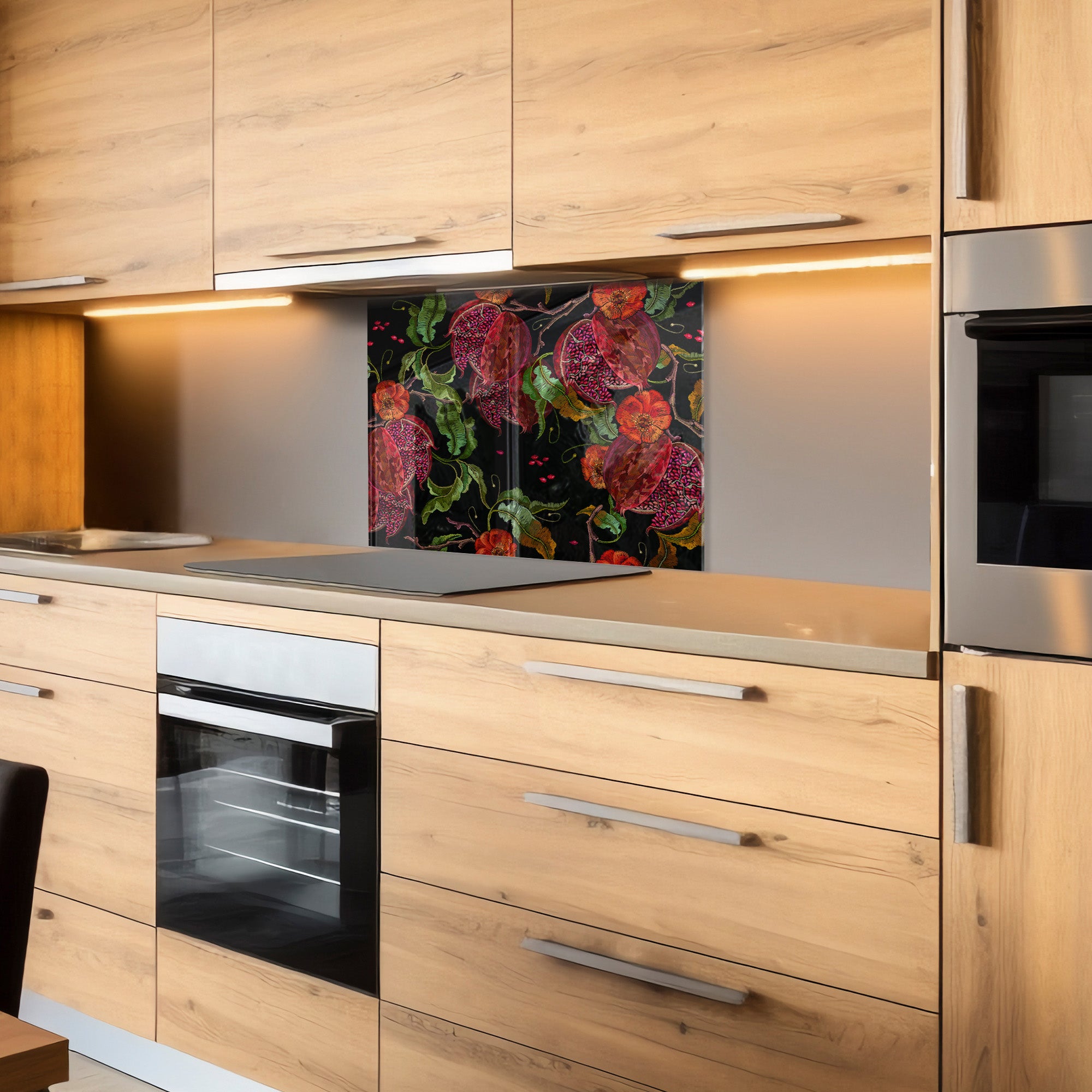 Pomegranate Tempered Glass Backsplash – Exotic Fruit Kitchen Panel