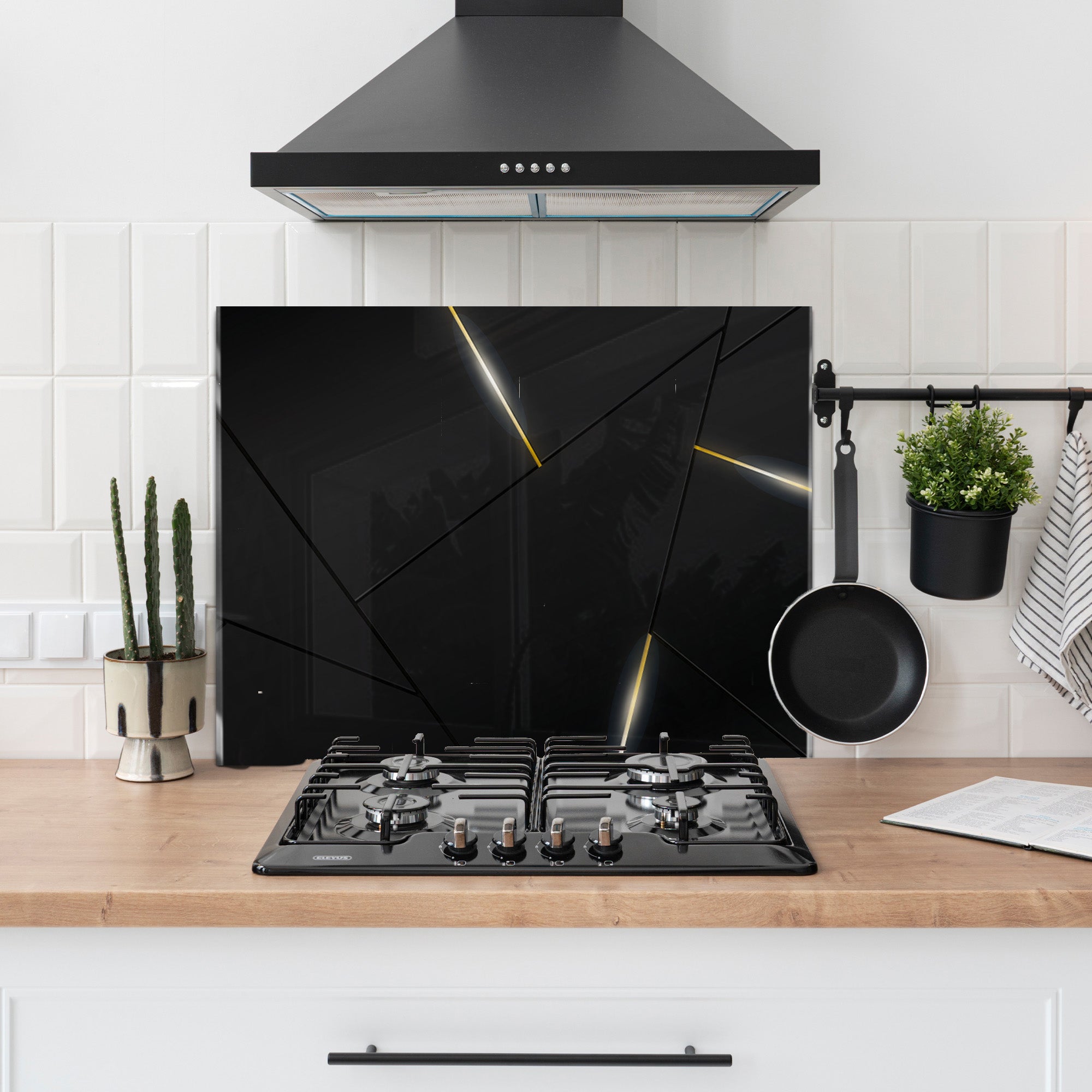 Black & Gold Minimal – Glass Kitchen Backsplash Panel