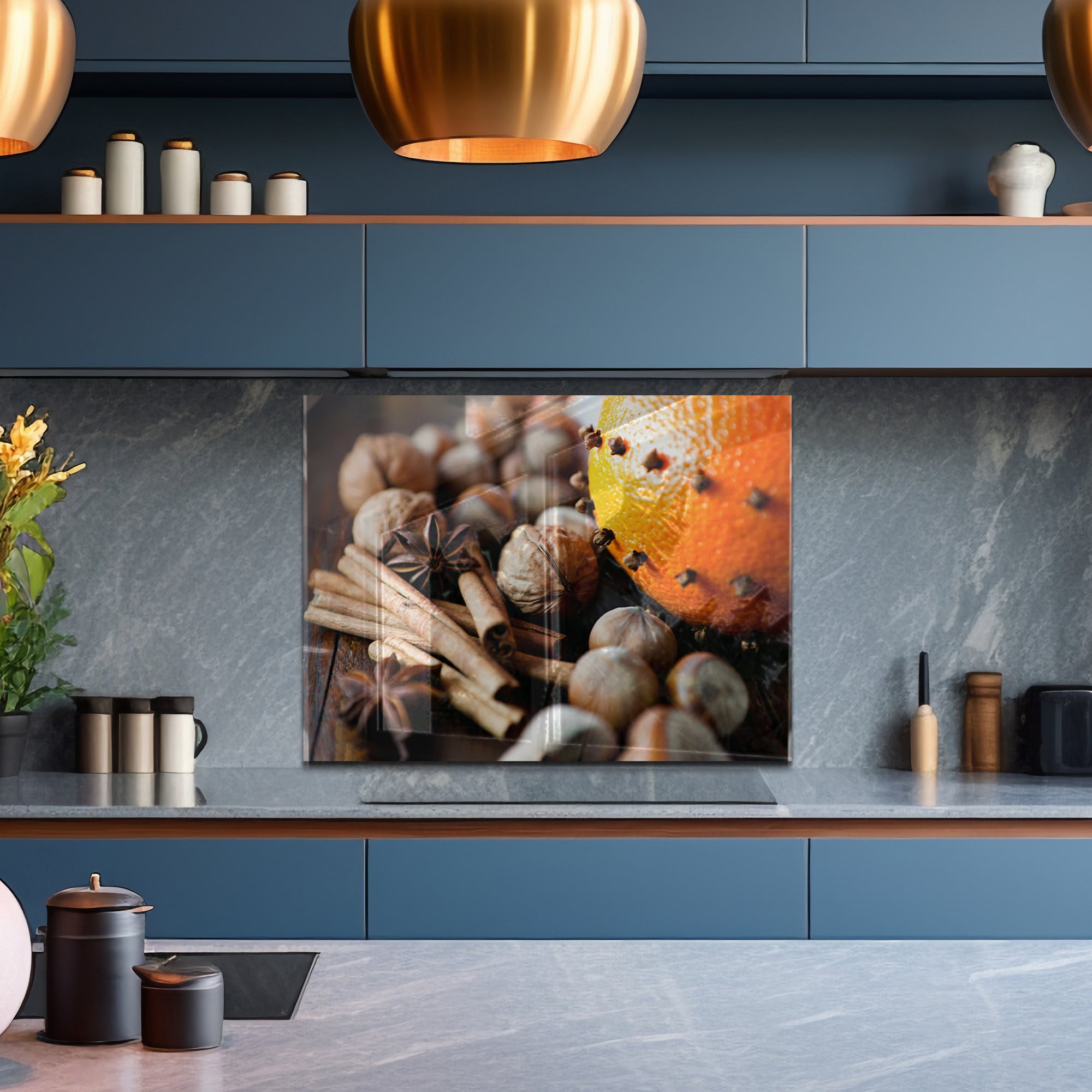 Spices & Nuts Tempered Glass Backsplash – Warm Gourmet Kitchen Panel