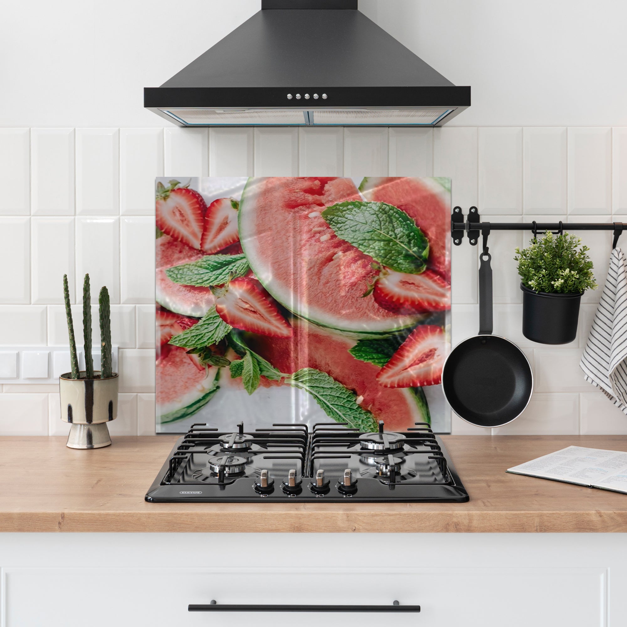 Watermelon & Strawberry Tempered Glass Backsplash – Fresh Summer Kitchen Panel