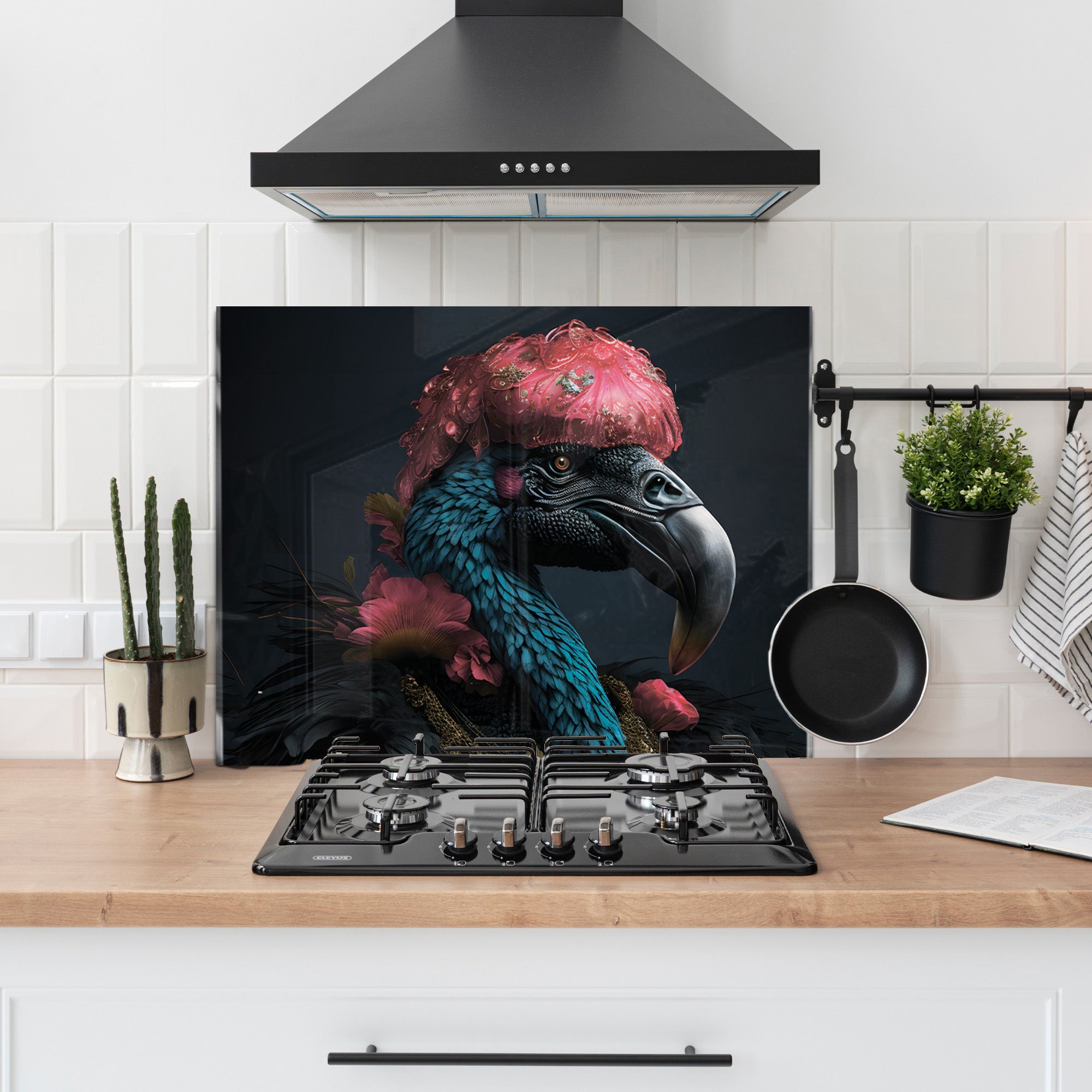 Royal Parrot Glass Backsplash – Bold Exotic Bird Kitchen Panel