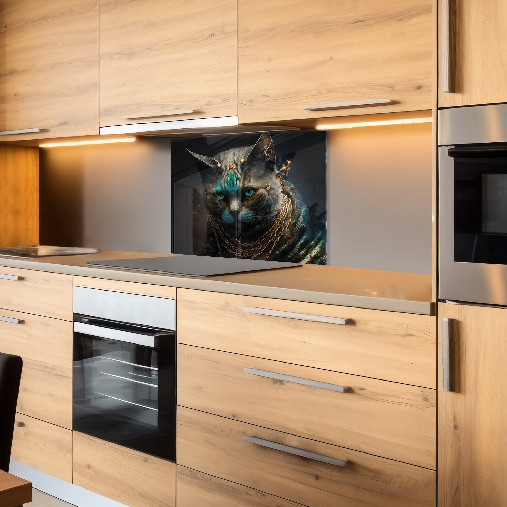 Royal Cat Fantasy Tempered Glass Backsplash – Unique Kitchen Wall Protector
