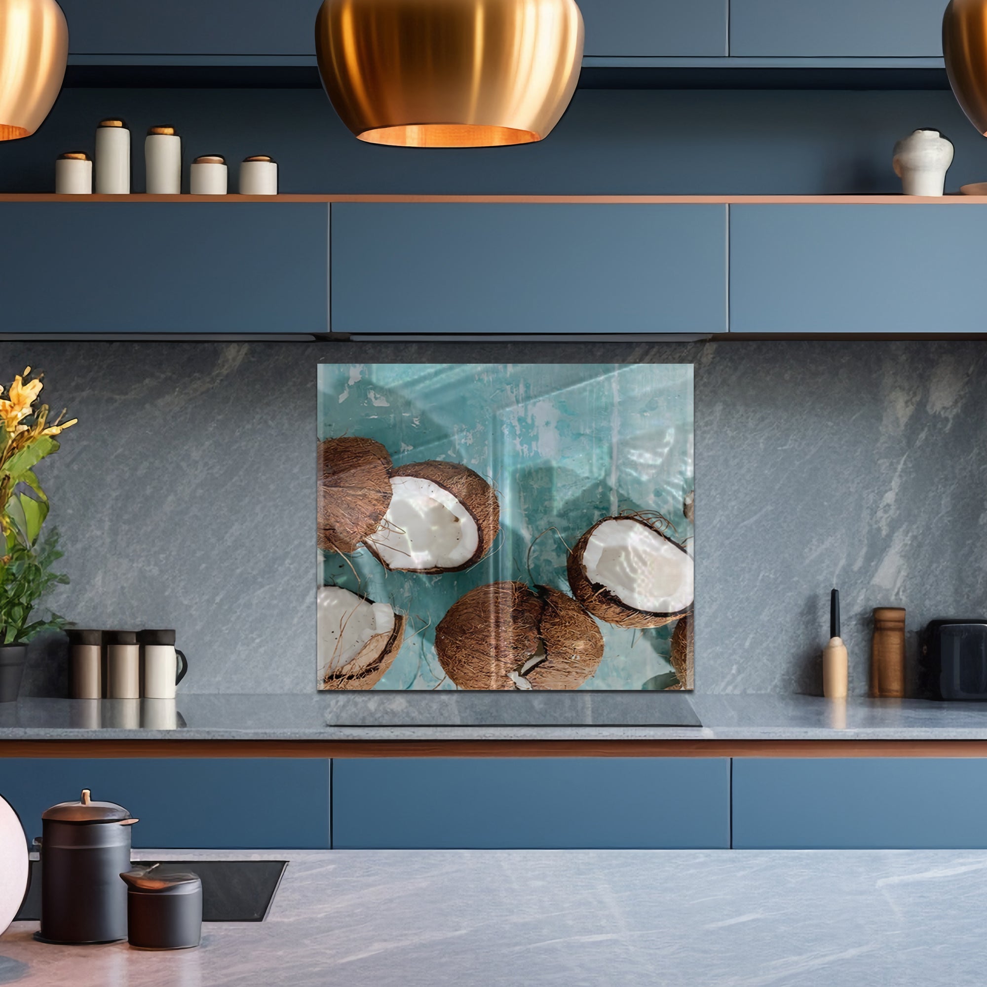 Coconut Beach Tempered Glass Backsplash – Tropical Kitchen Wall Panel