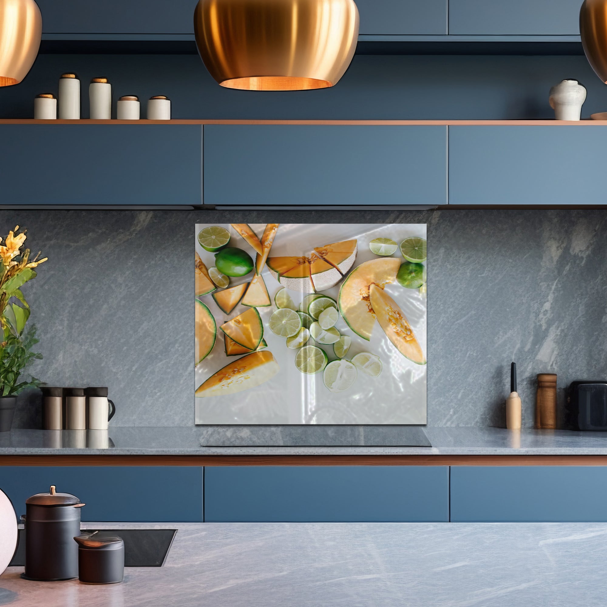 Melon & Lime Tempered Glass Backsplash – Fresh Fruit Kitchen Wall Panel