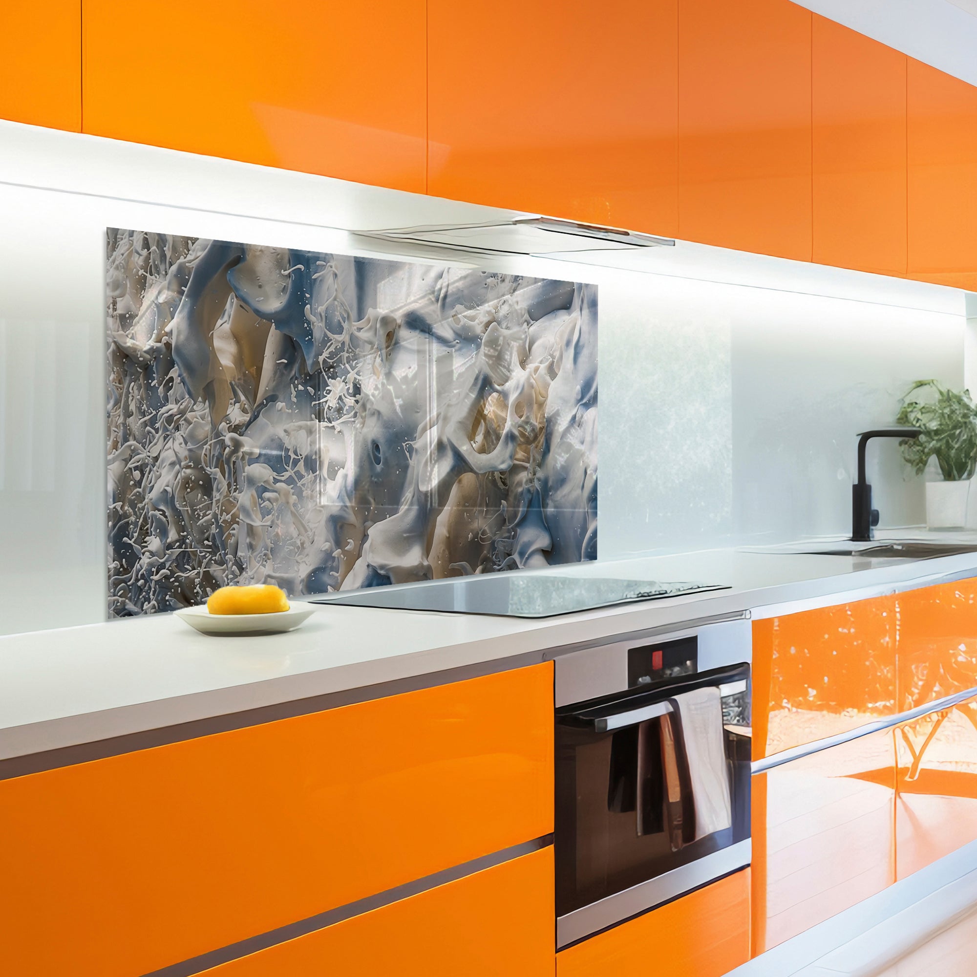 Milk Splash Tempered Glass Backsplash – Abstract Creamy Kitchen Panel