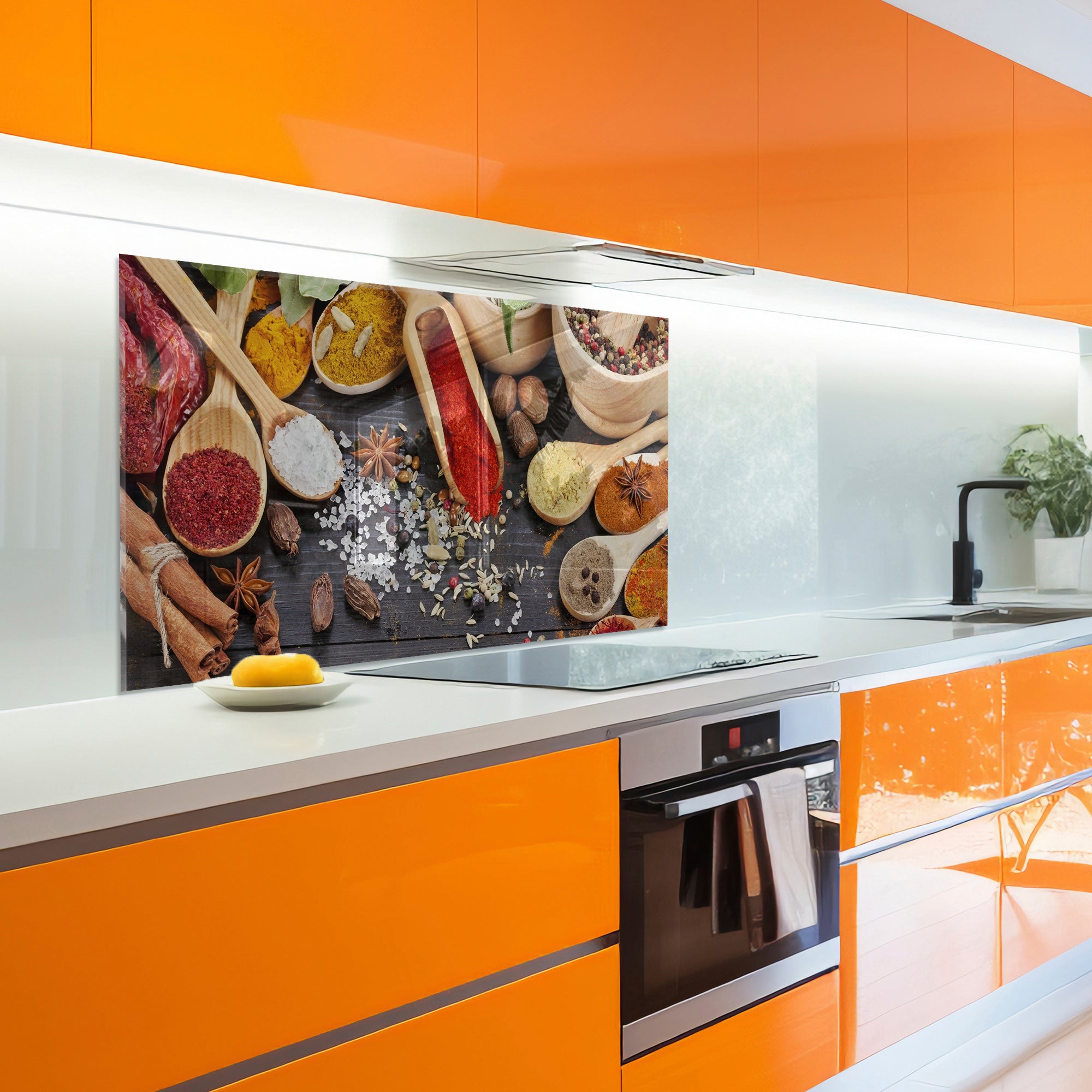 Colorful Spices Tempered Glass Backsplash – Gourmet Kitchen Heat Shield