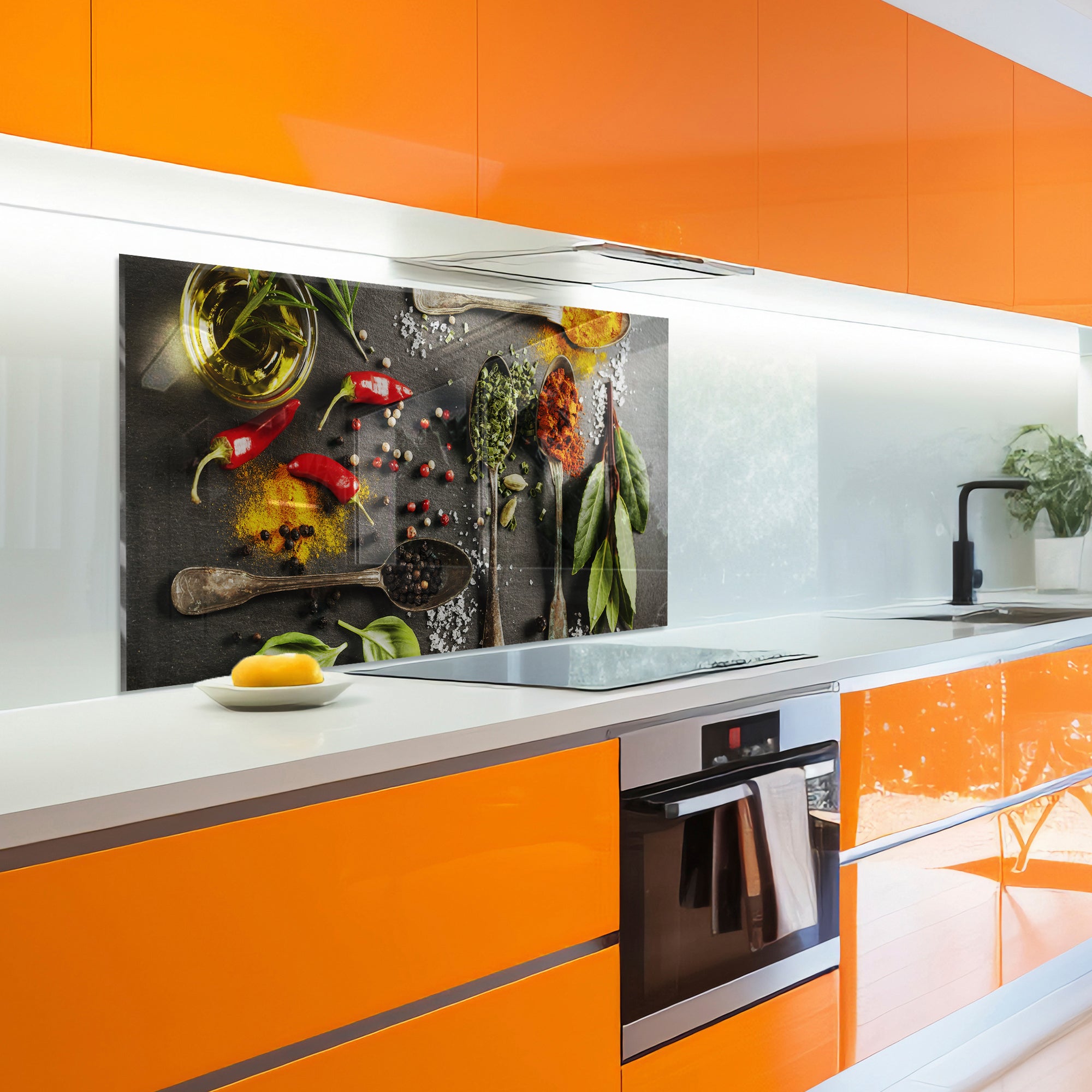 Spices & Herbs Tempered Glass Backsplash – Gourmet Kitchen Wall Panel
