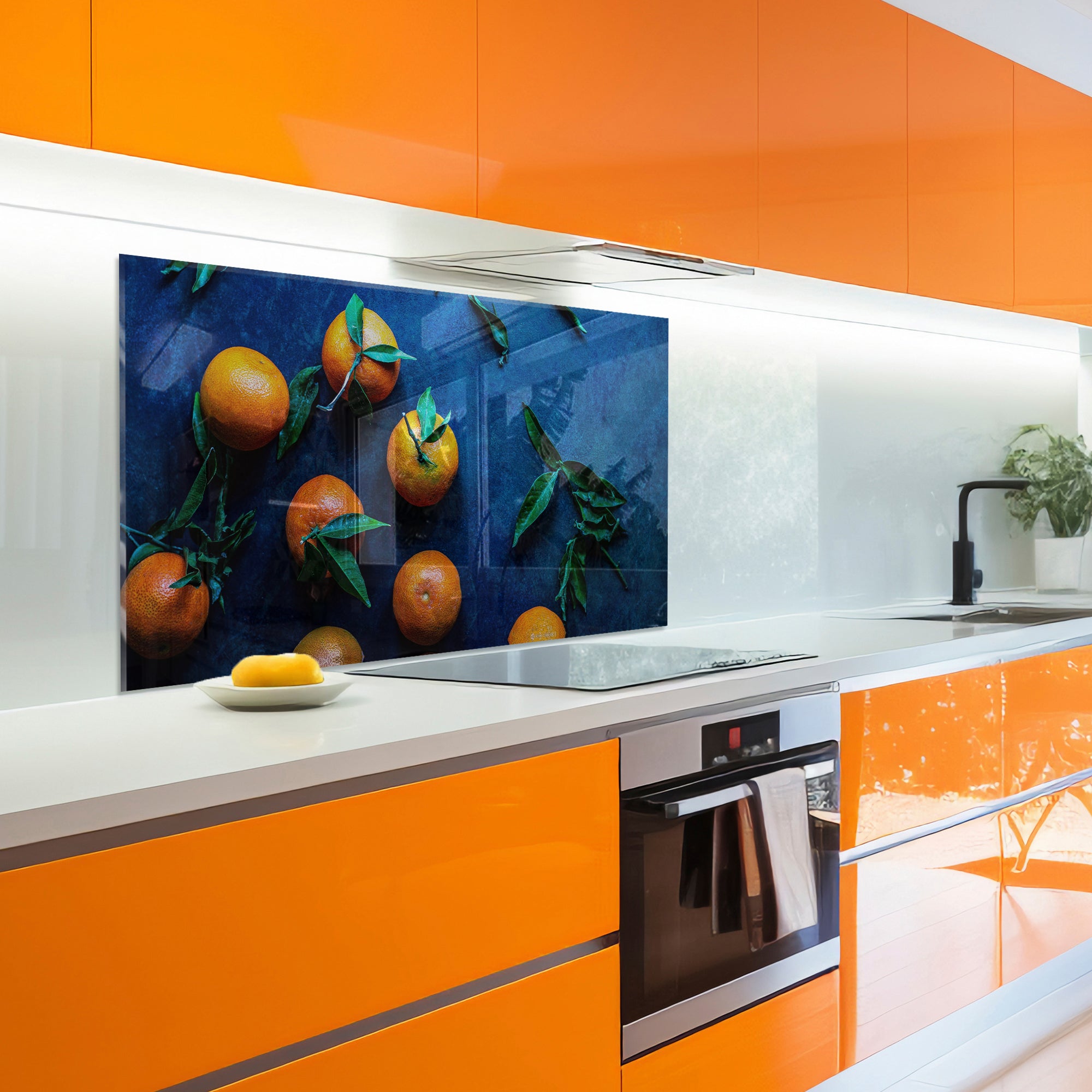 Tangerine Kitchen Tempered Glass Backsplash – Citrus Fruit Wall Panel
