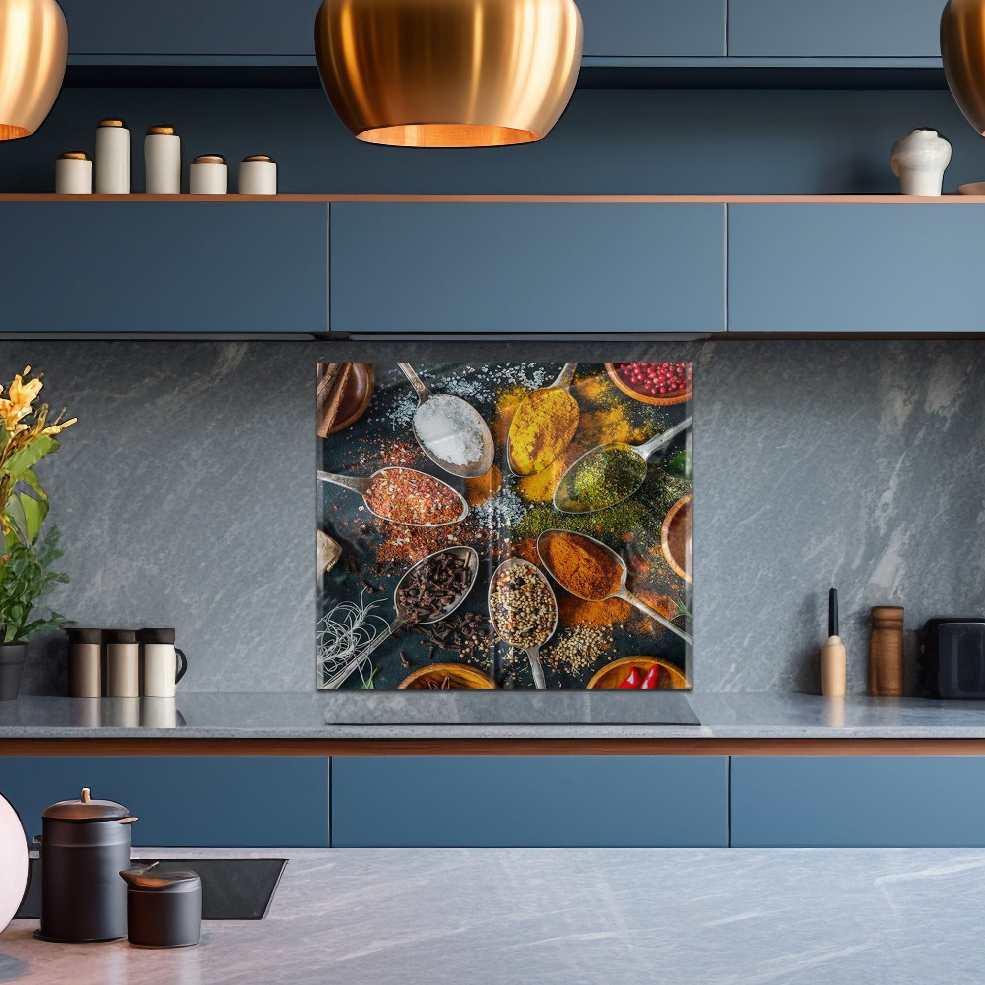 Colorful Spices Tempered Glass Backsplash – Culinary Art Kitchen Wall Panel