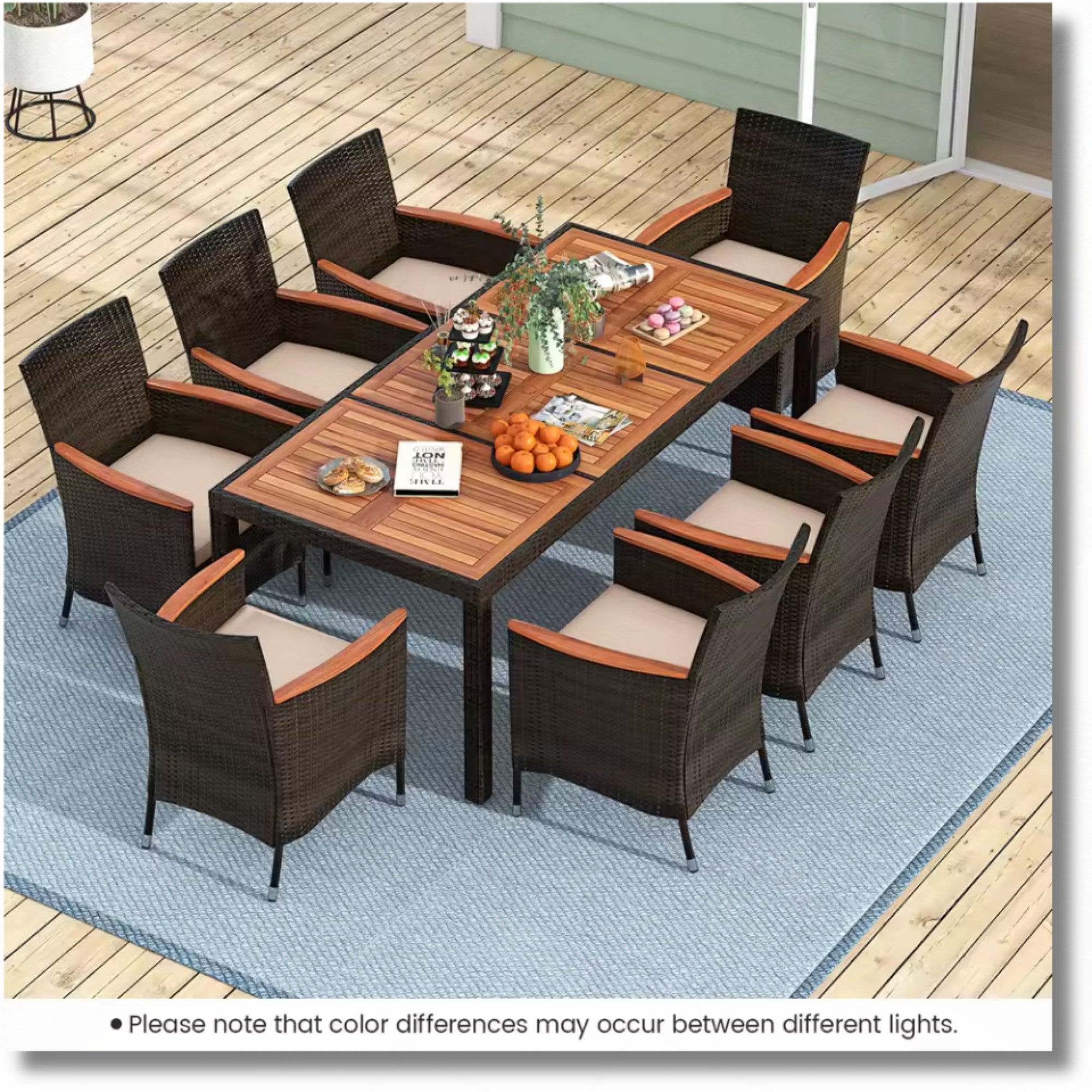9PCS Patio Dining Set by Add2Home – Acacia Wood Table & Rattan Chairs