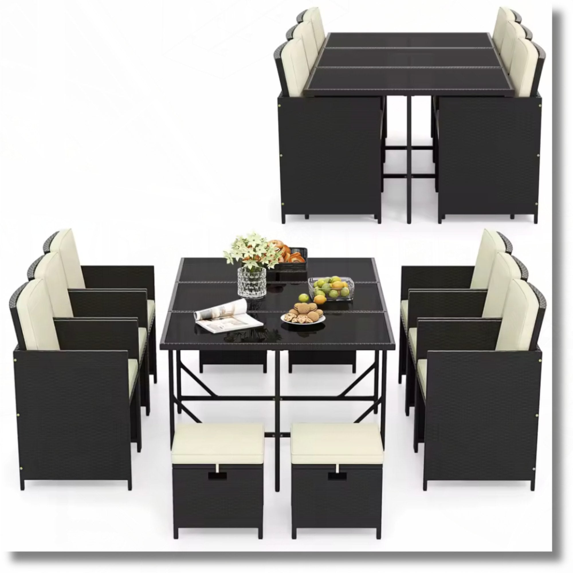 11PCS Patio Dining Set by Add2Home – Space-Saving Rattan with Cushions