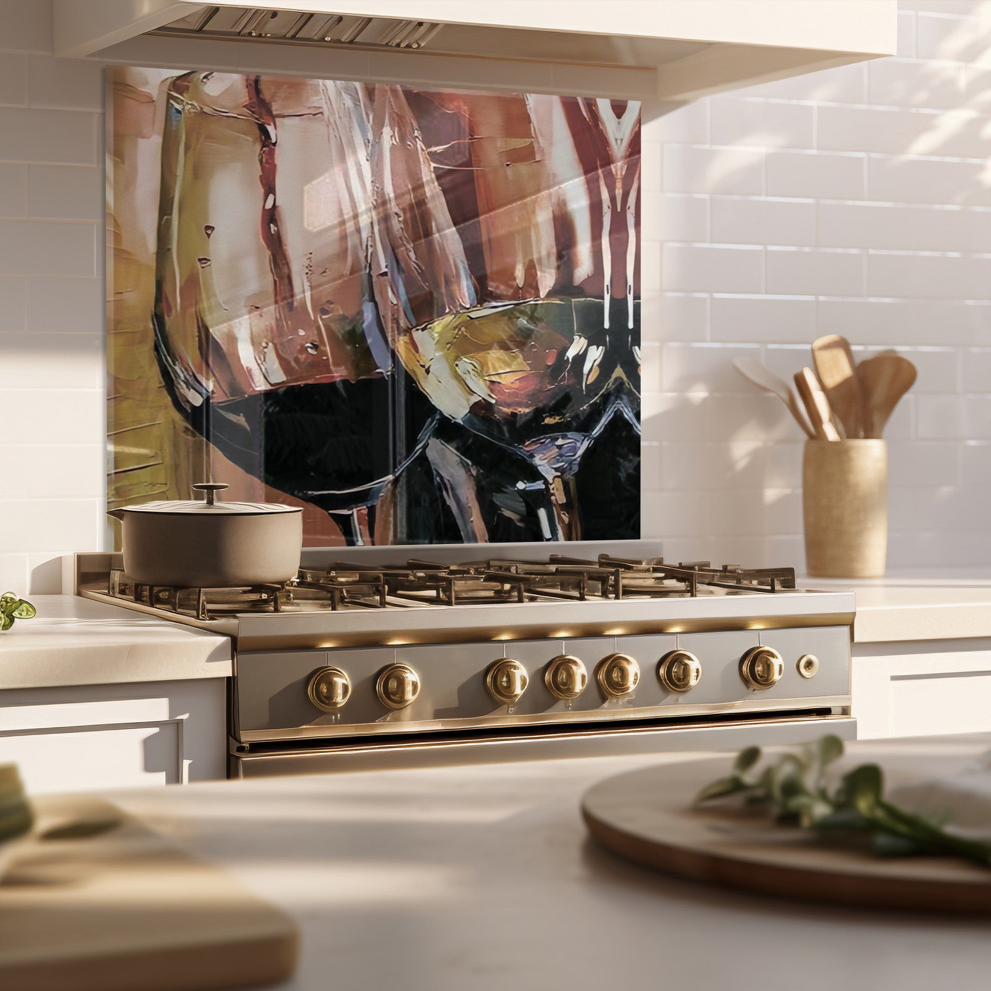 Wine Glasses Tempered Glass Backsplash – Abstract Art Kitchen Panel