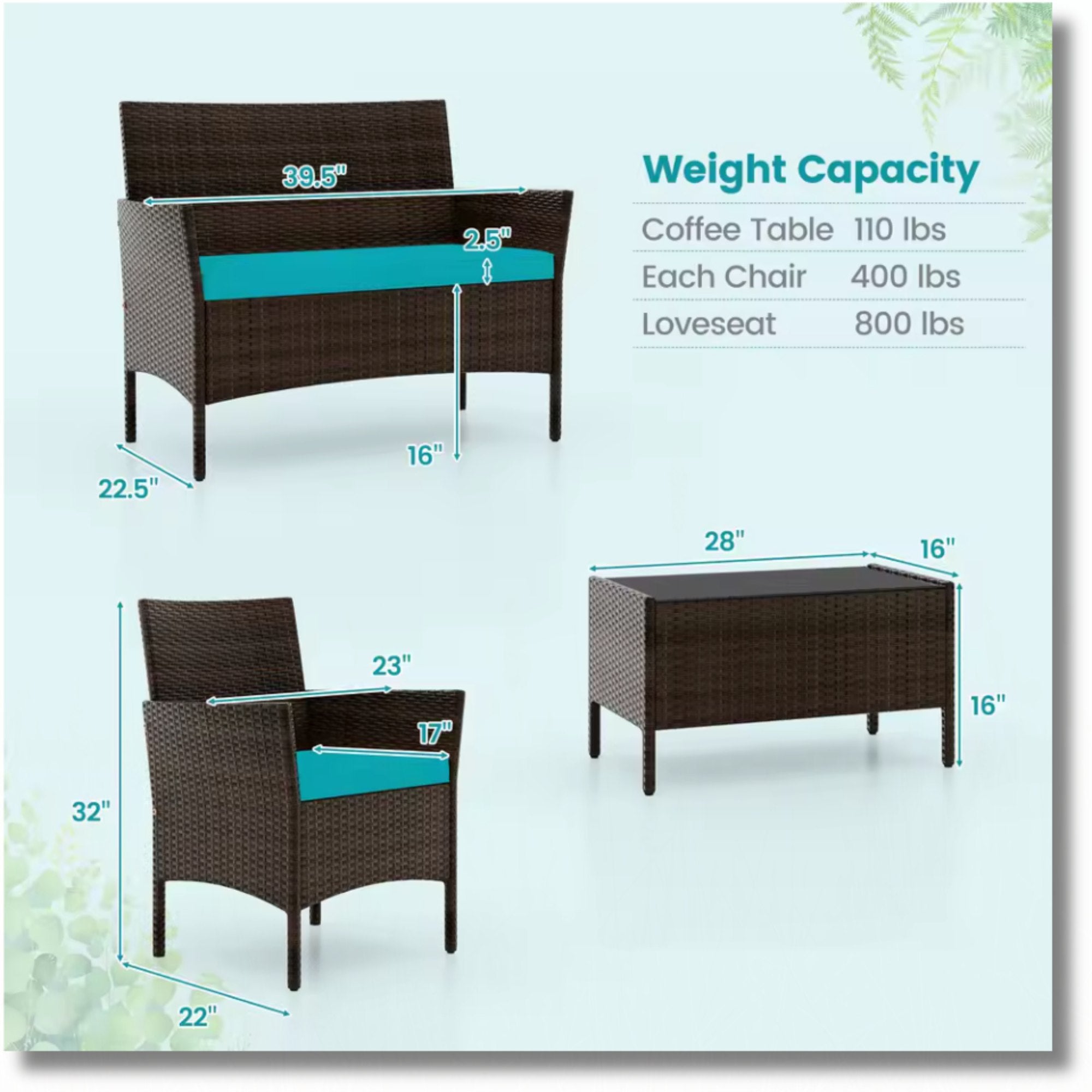 8PCS Outdoor Sectional Set by Add2Home – PE Rattan with Turquoise Cushions