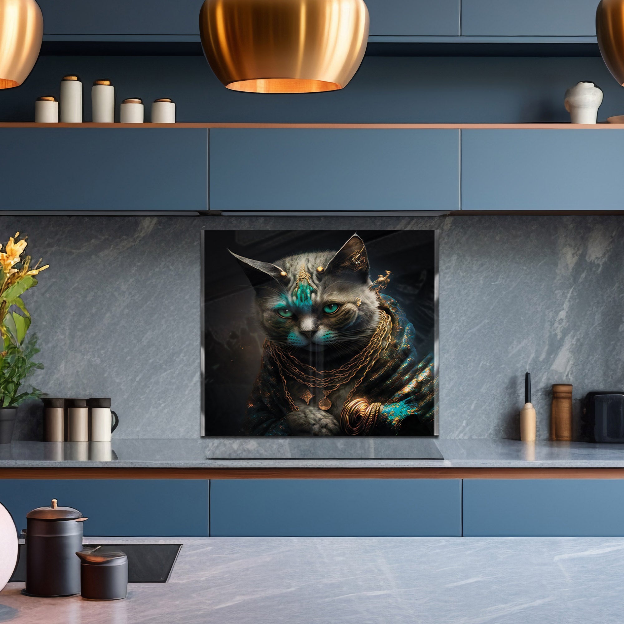 Royal Cat Fantasy Tempered Glass Backsplash – Unique Kitchen Wall Protector