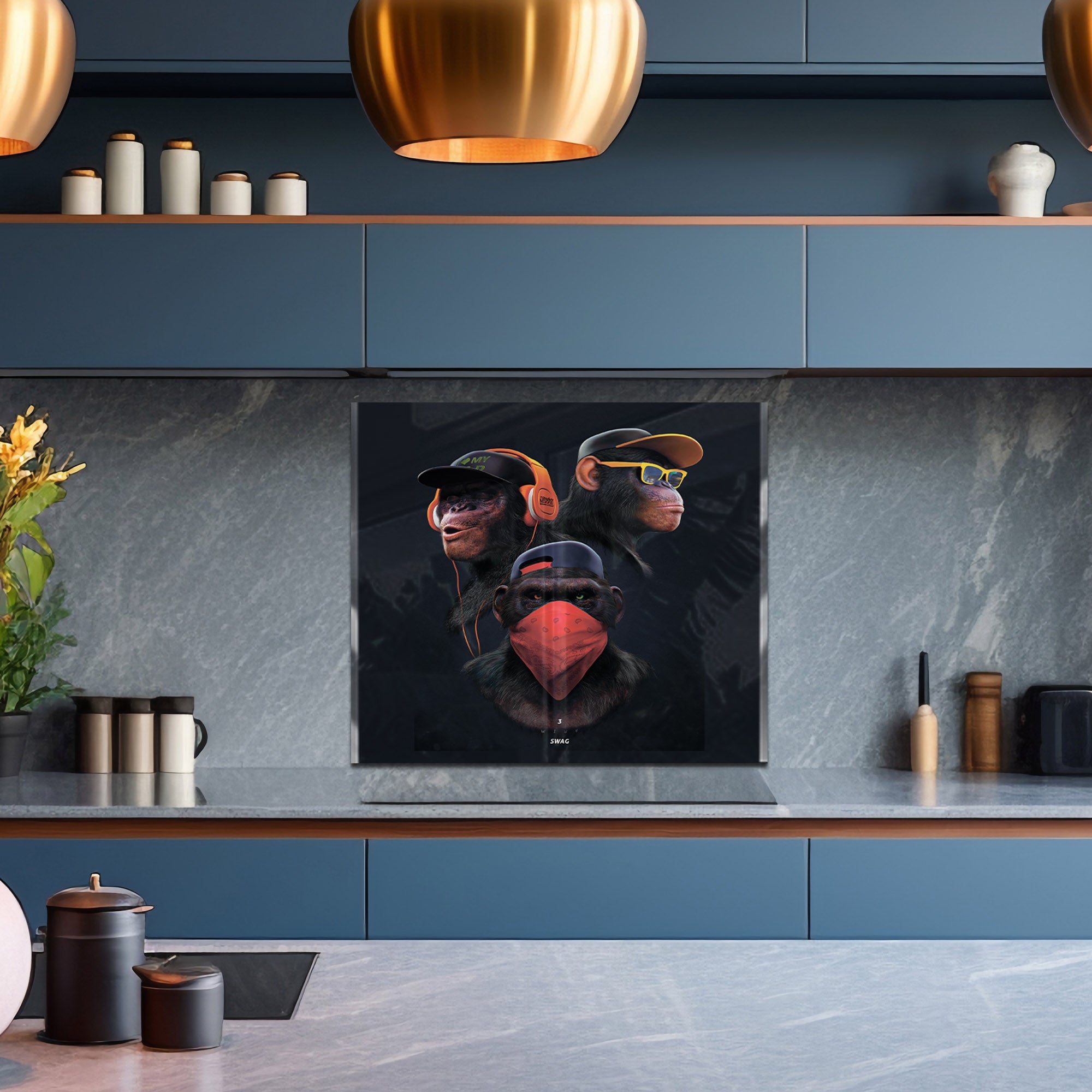 Urban Monkeys Tempered Glass Backsplash – Hip-Hop Street Art Kitchen Panel