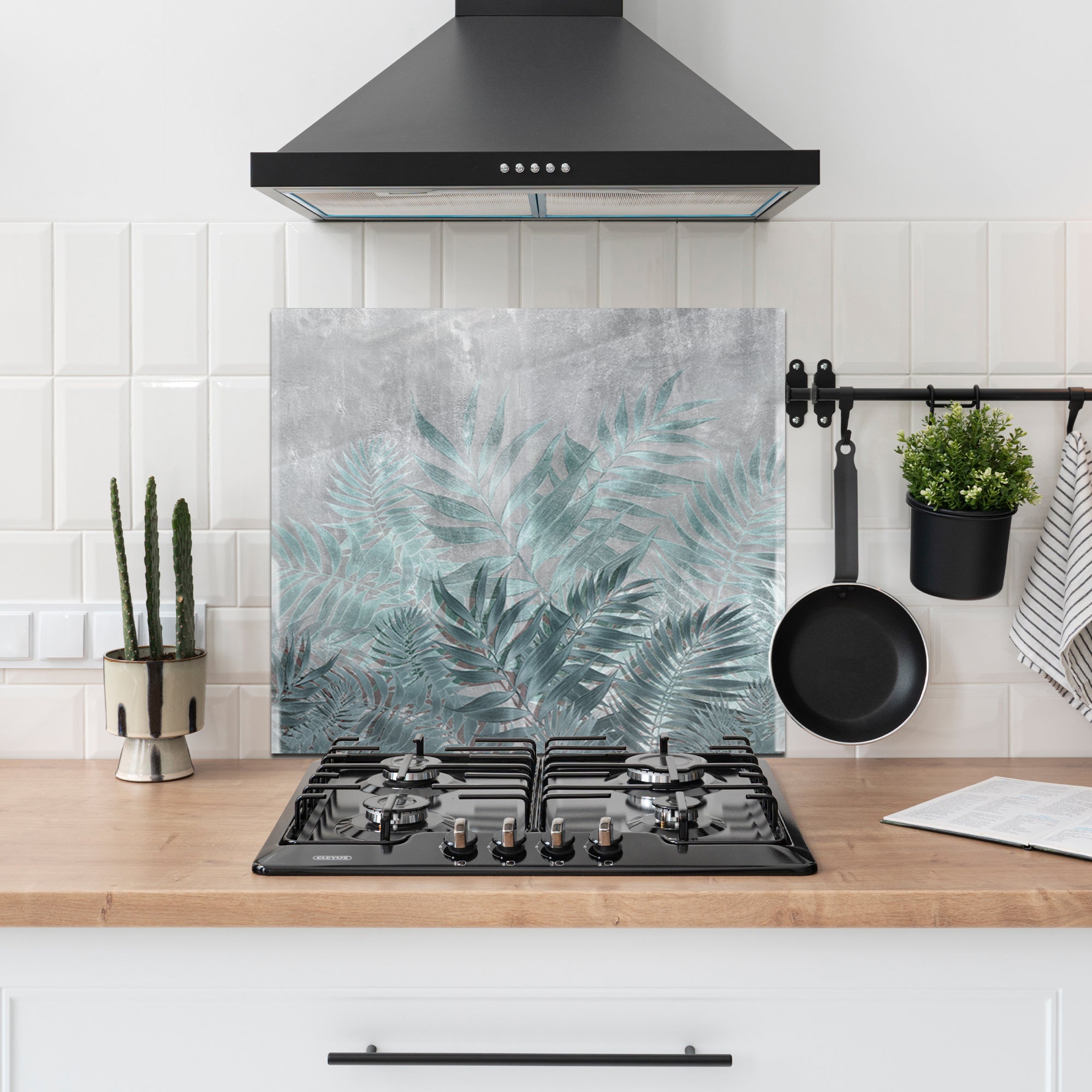 Tropical Leaves Tempered Glass Backsplash – Modern Botanical Kitchen Panel