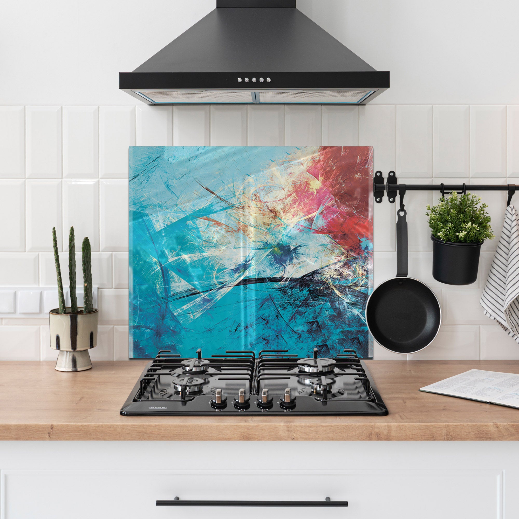 Color Burst Abstract Tempered Glass Backsplash – Vibrant Heat-Resistant Kitchen Panel