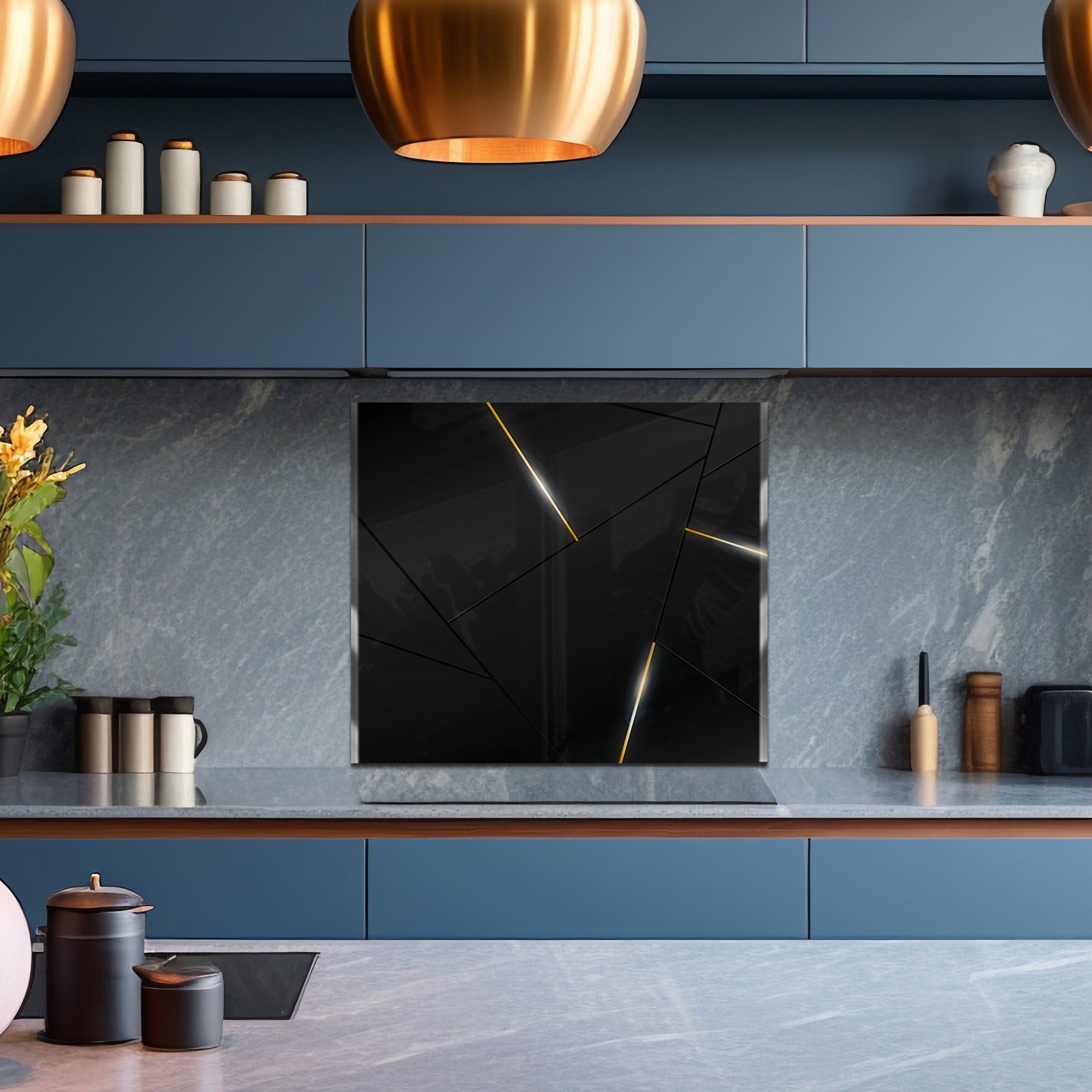 Black & Gold Minimal – Glass Kitchen Backsplash Panel