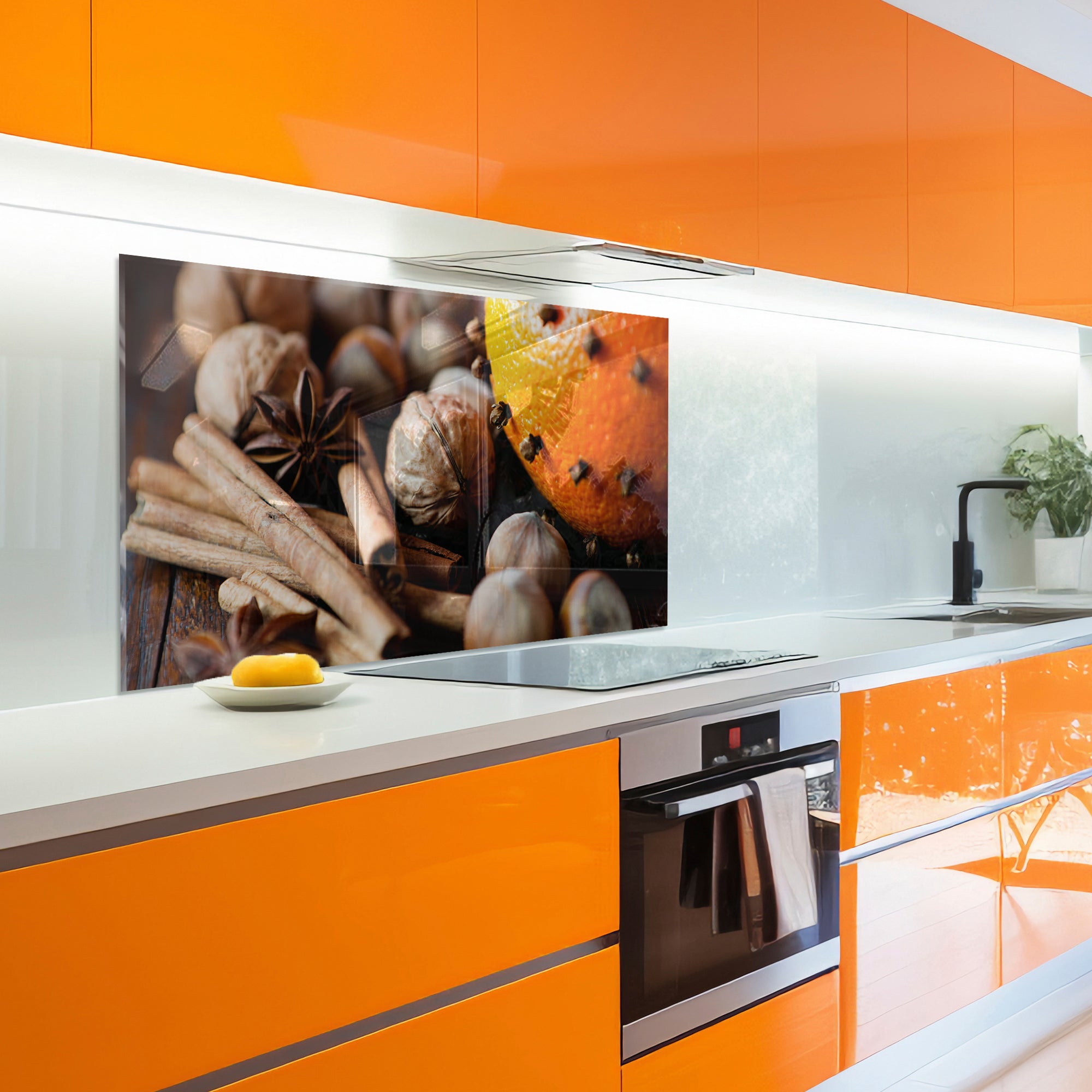 Spices & Nuts Tempered Glass Backsplash – Warm Gourmet Kitchen Panel