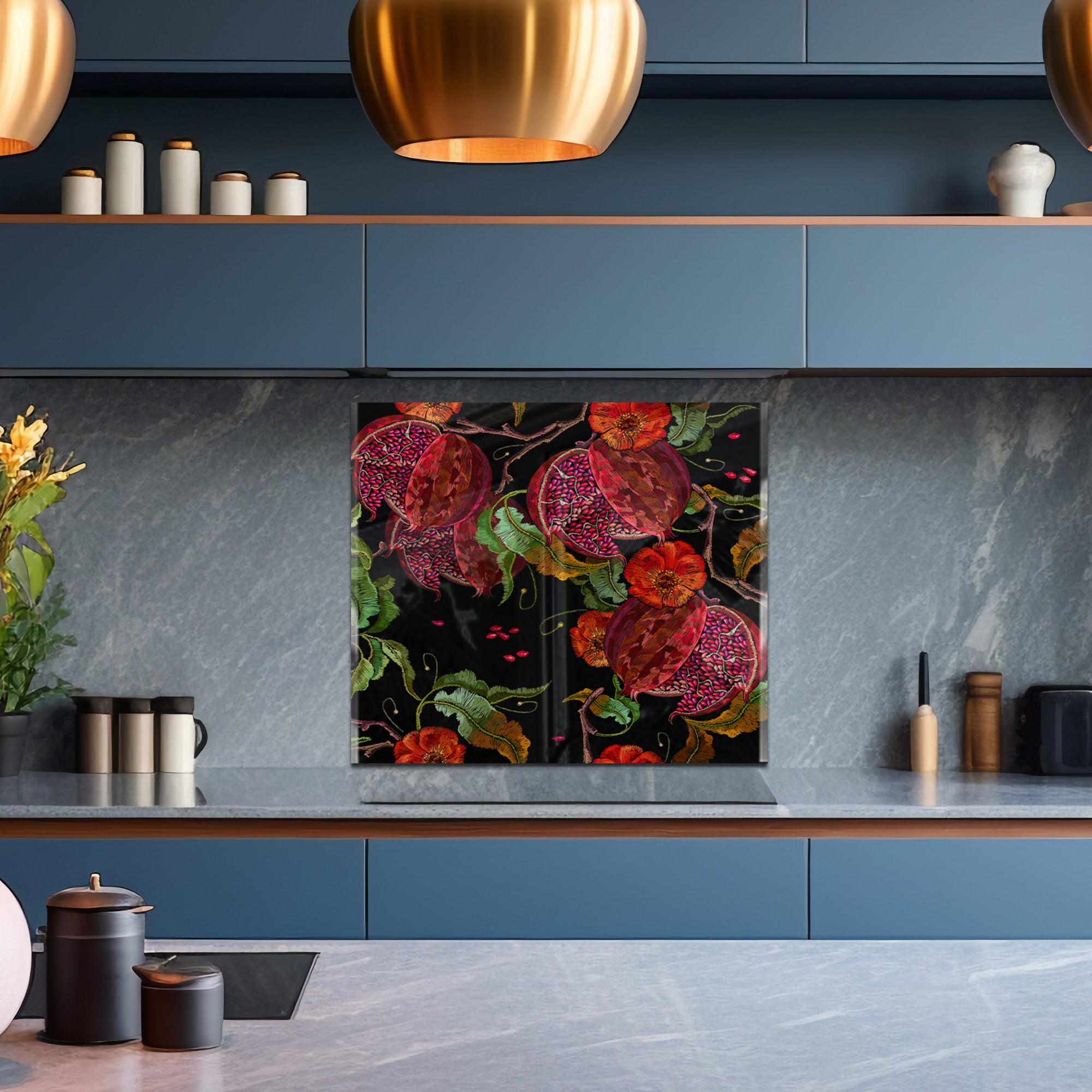 Pomegranate Tempered Glass Backsplash – Exotic Fruit Kitchen Panel