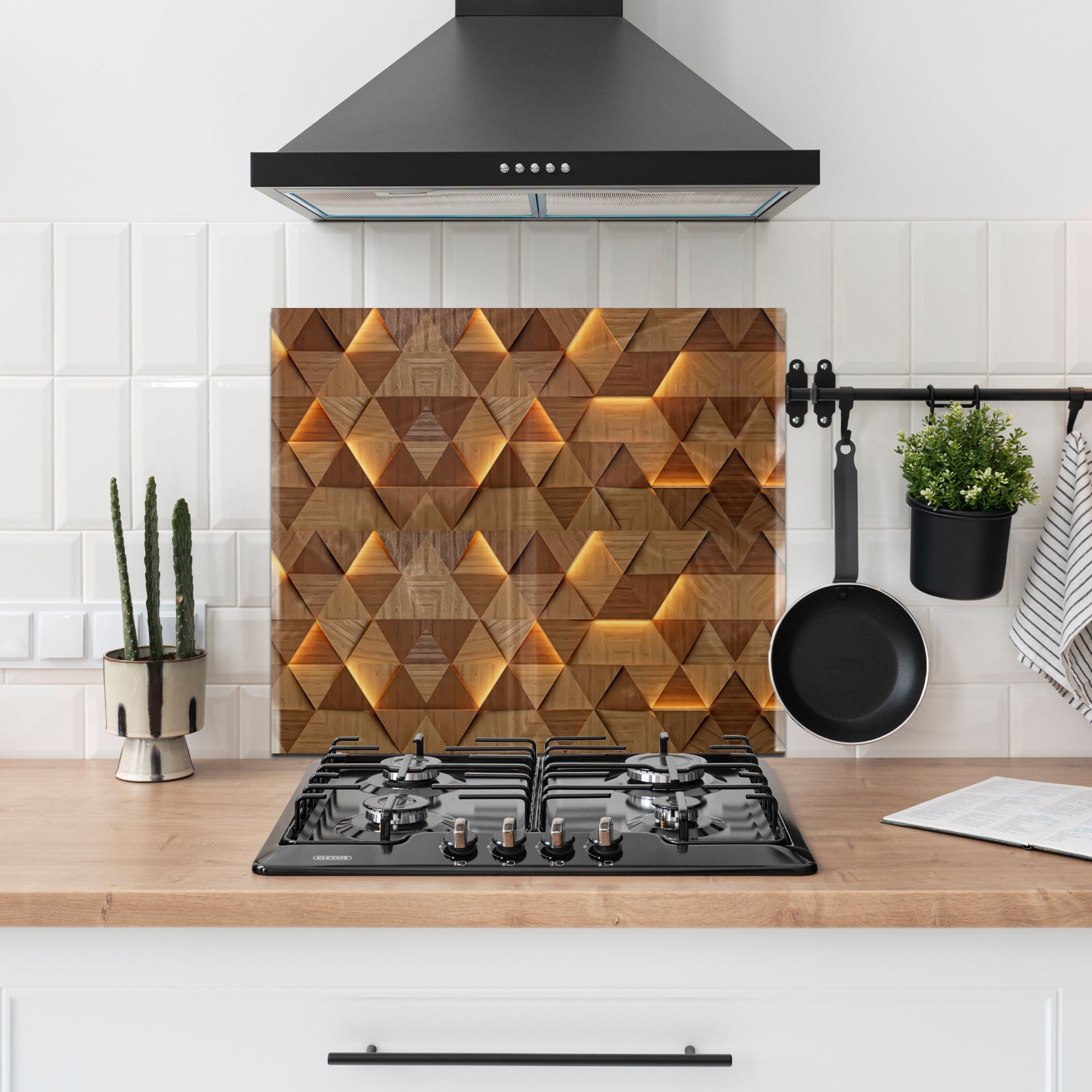 Geometric Wood Pattern Tempered Glass Backsplash