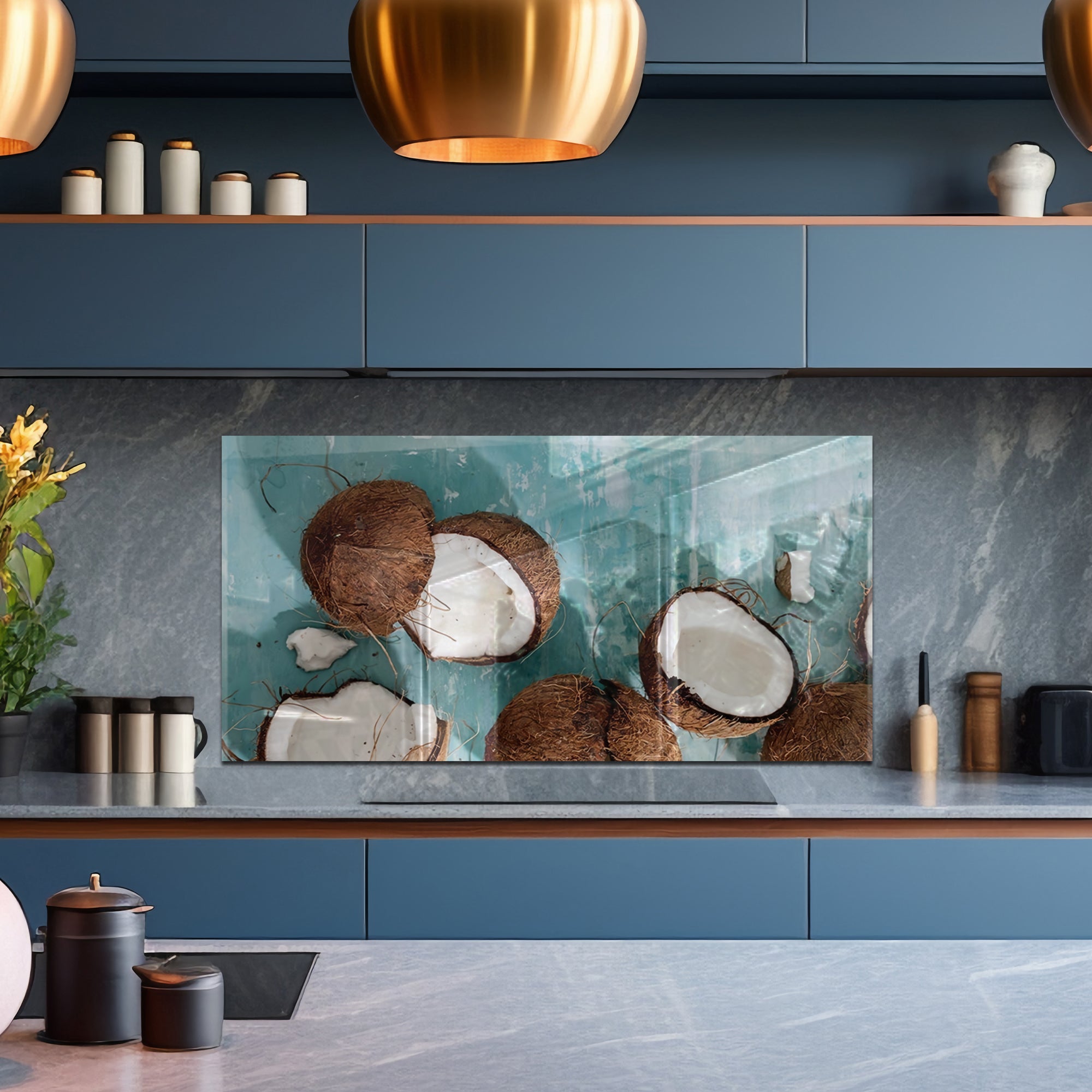 Coconut Beach Tempered Glass Backsplash – Tropical Kitchen Wall Panel